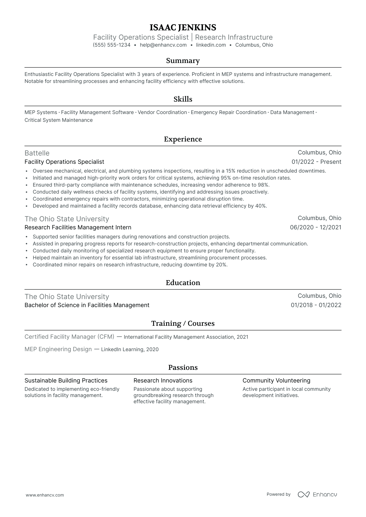 Facilities Manager resume example