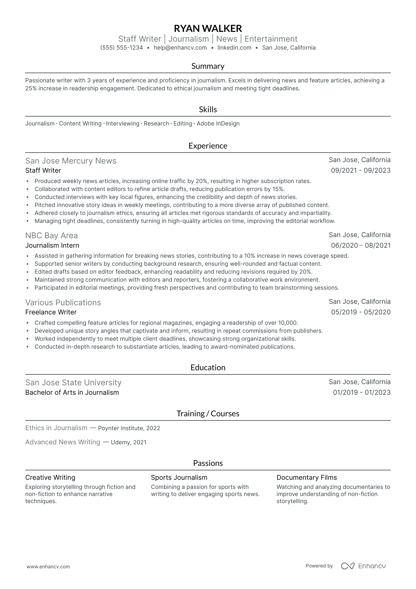 Staff Writer resume example