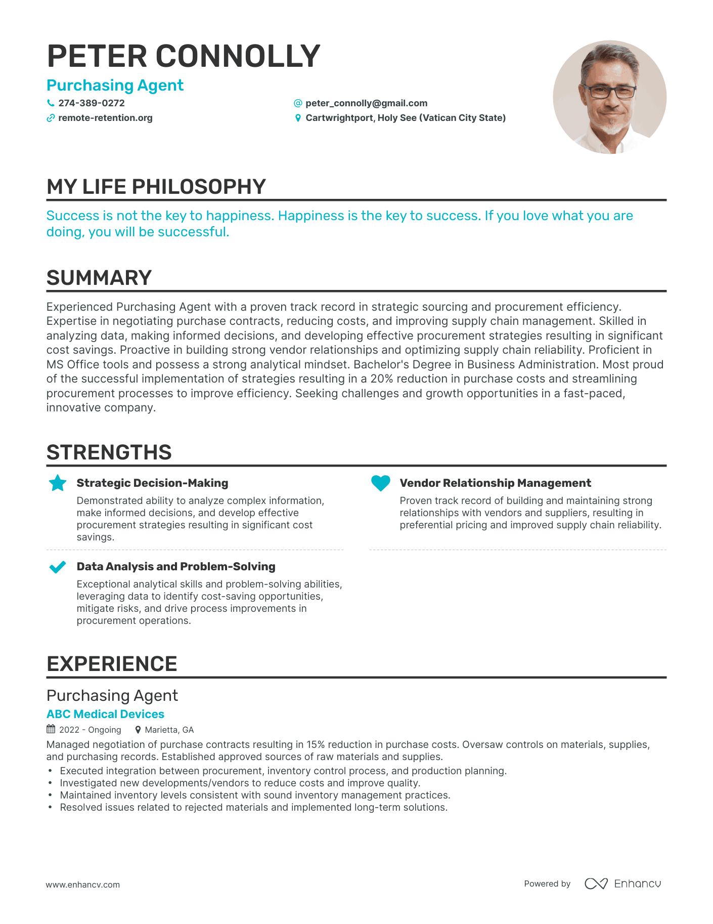 Creative Purchasing Agent Resume Example