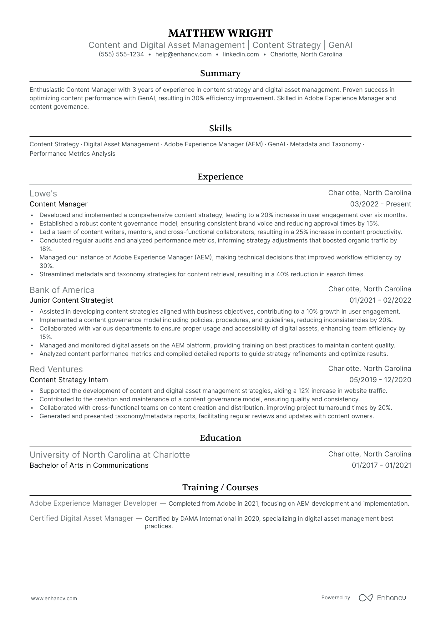 Digital Content Manager resume example