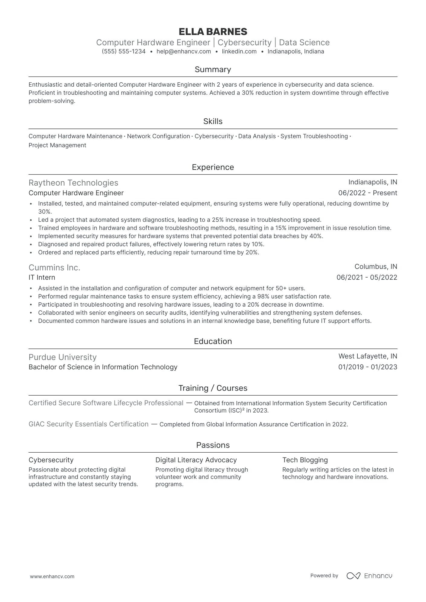 Computer Hardware Systems Engineer resume example