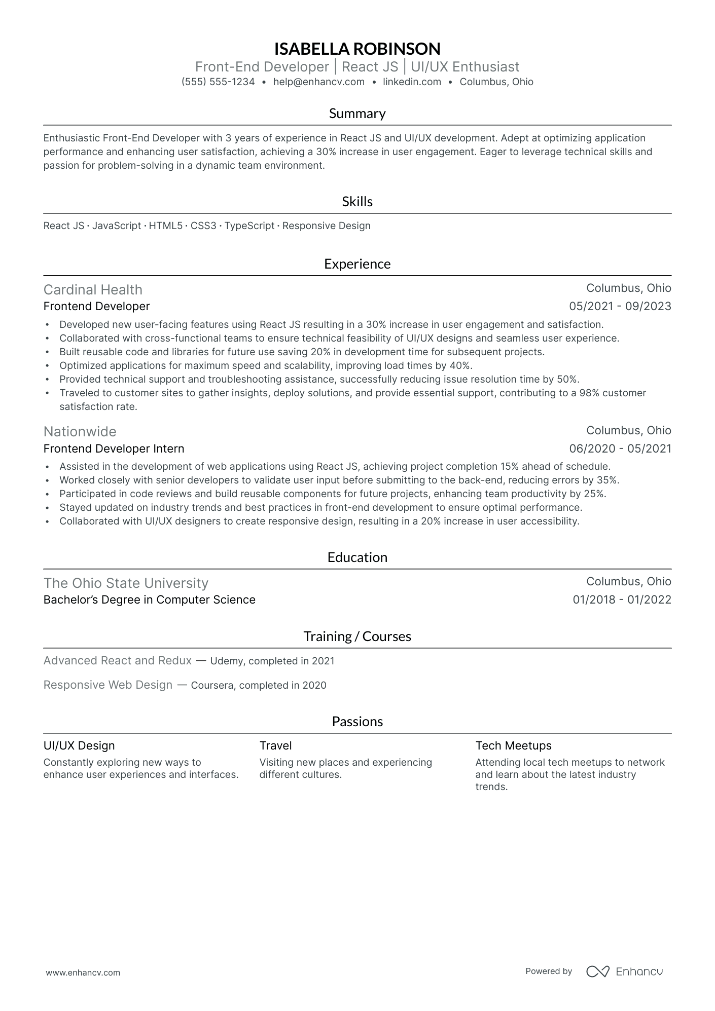 Front End UI Developer resume example