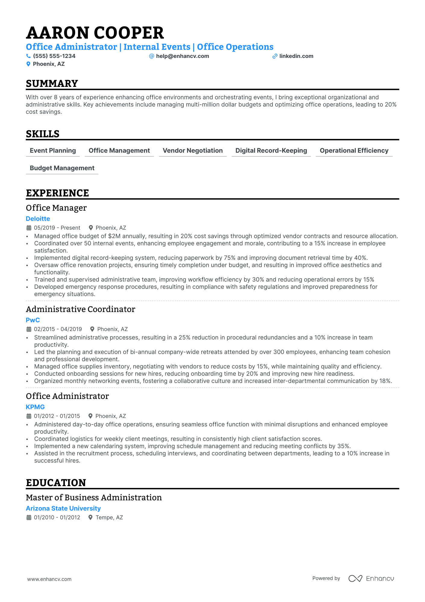 Junior Office Administrator resume example