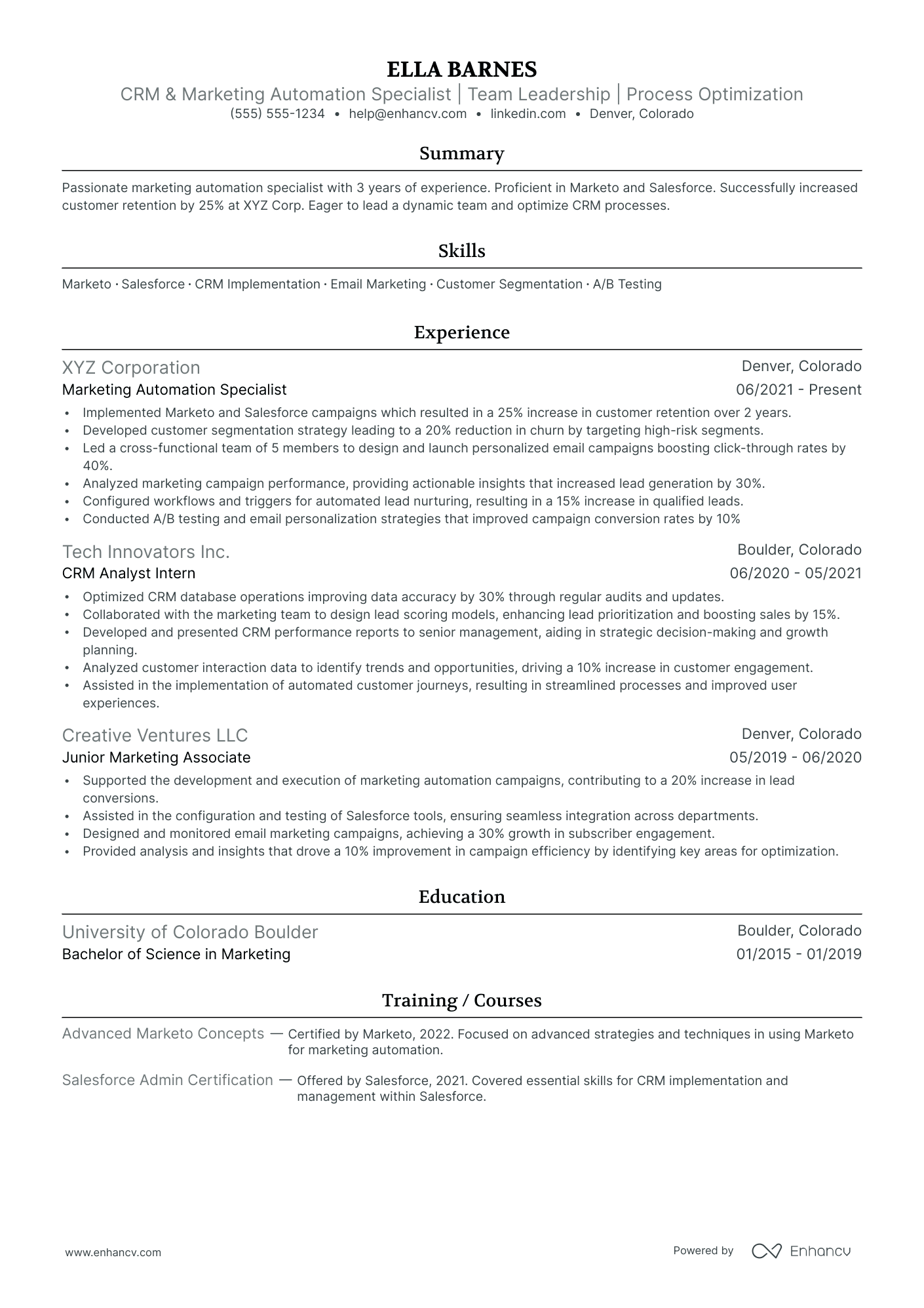 Customer Relationship Manager resume example