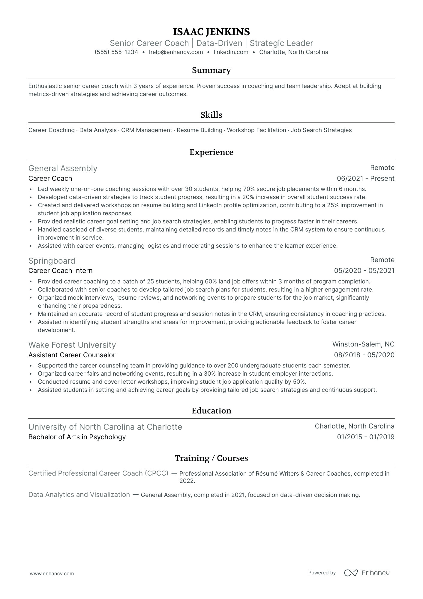 Senior Career Coach resume example