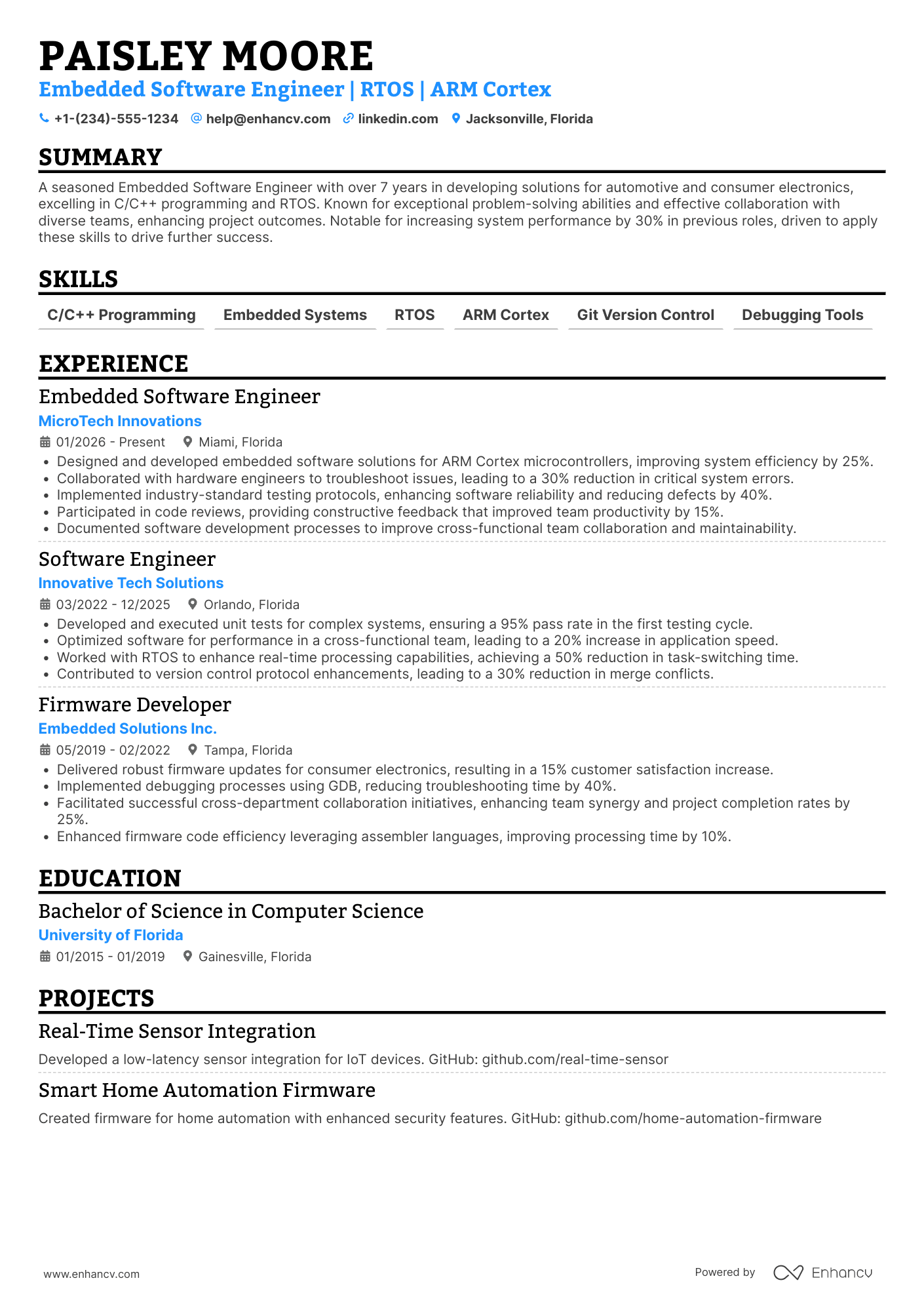 Embedded Software Engineer resume example