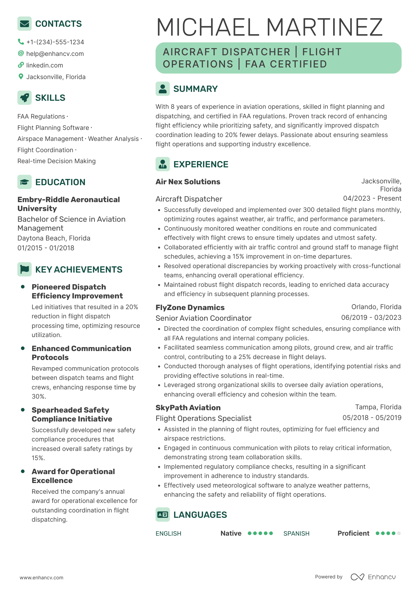 Aircraft Dispatcher resume example