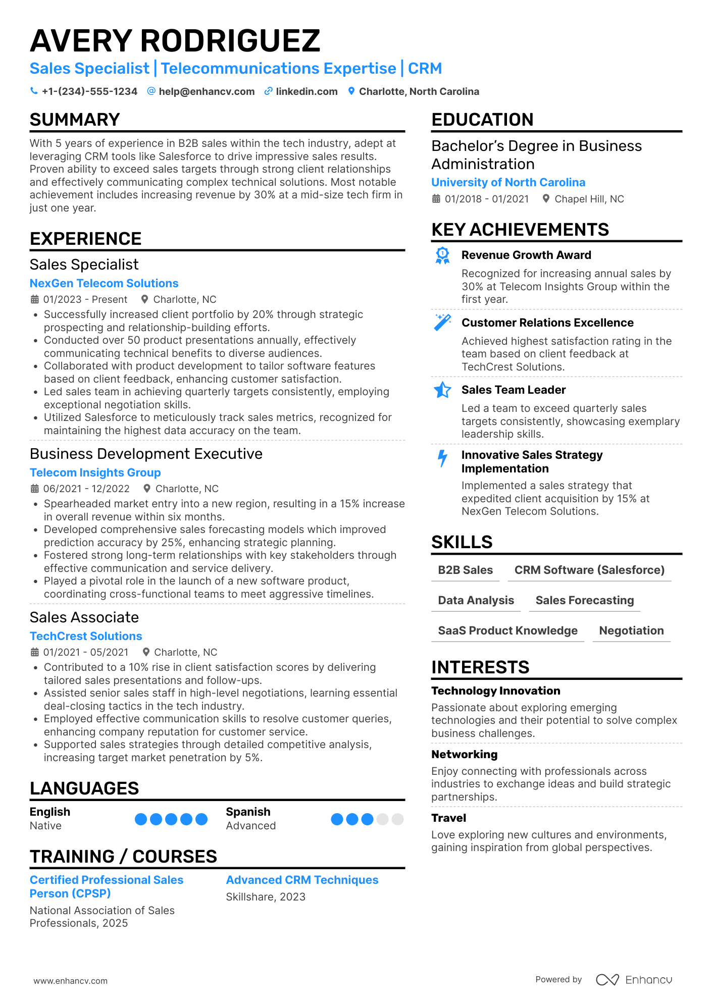 Sales Specialist resume example