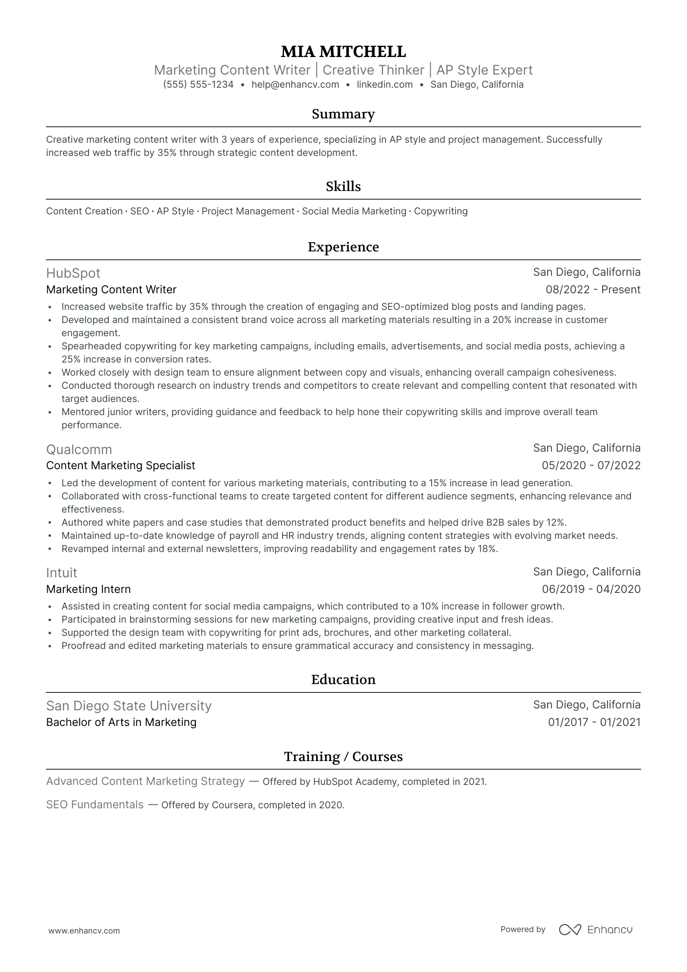 Marketing Content Writer Resume Example Resume Example