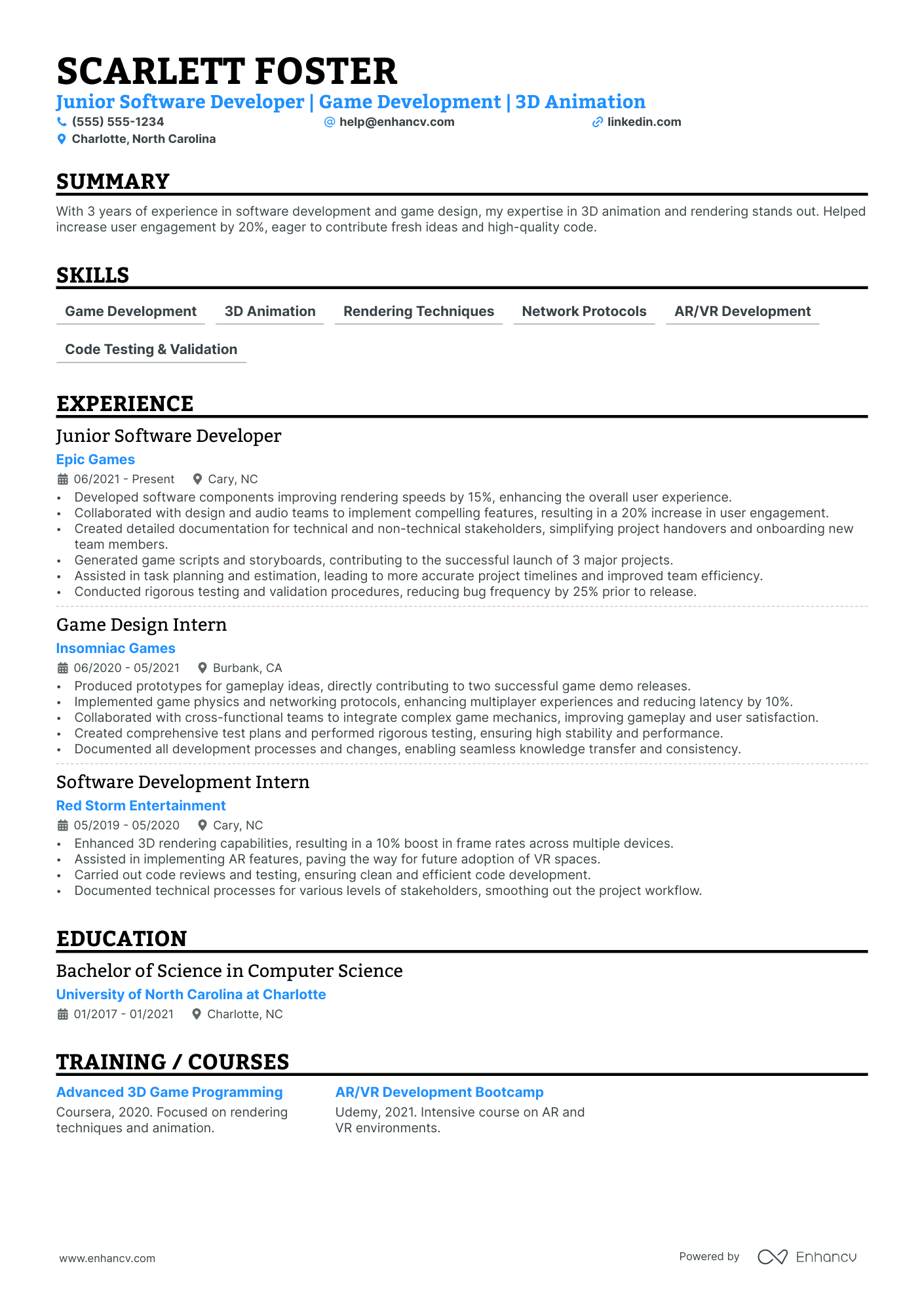 VR Game Developer Resume Example Resume Example