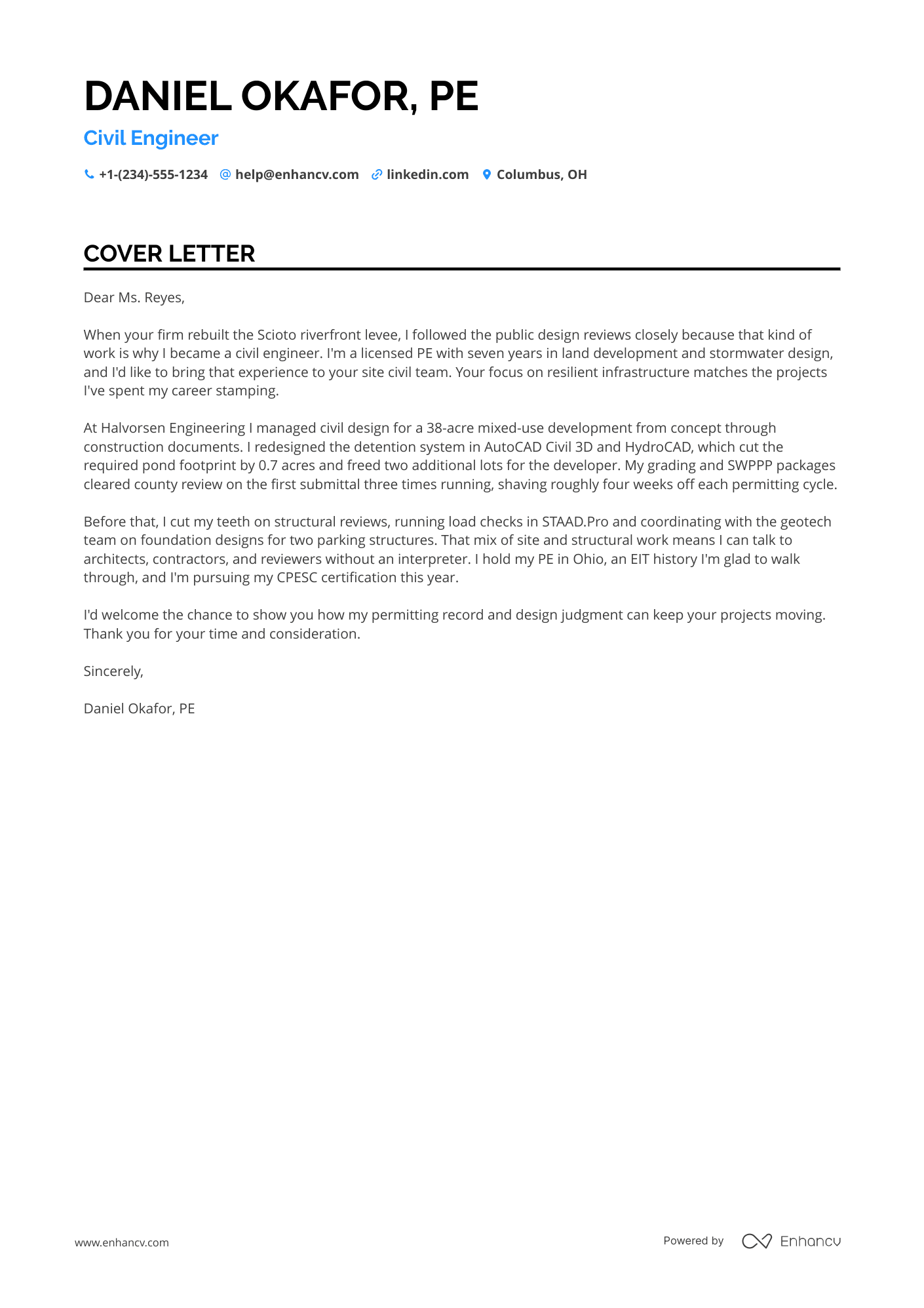 Civil Engineer cover letter
