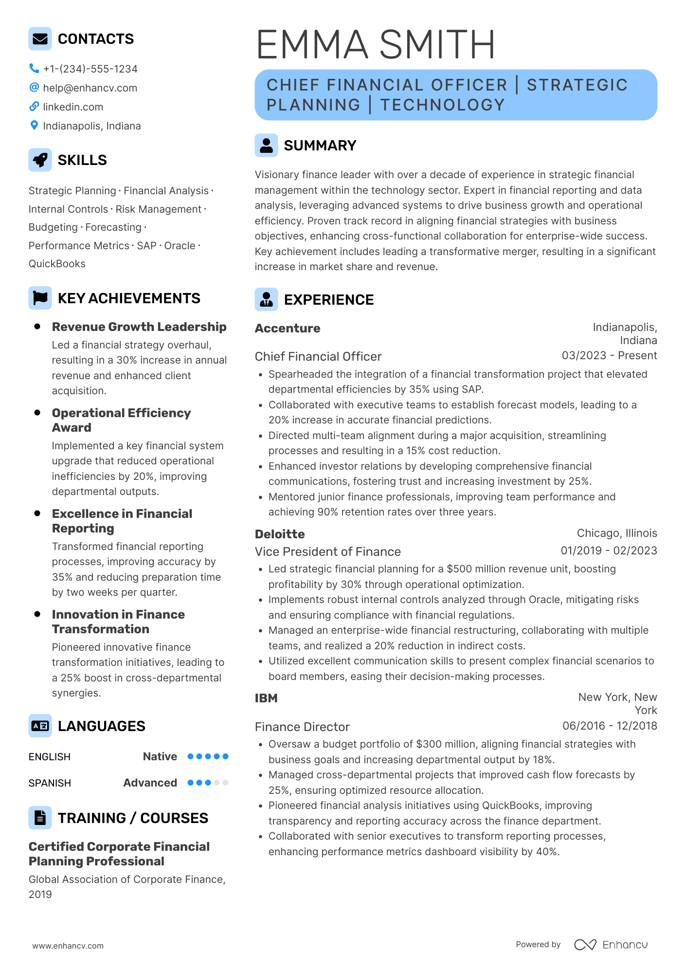 VP of Finance resume example