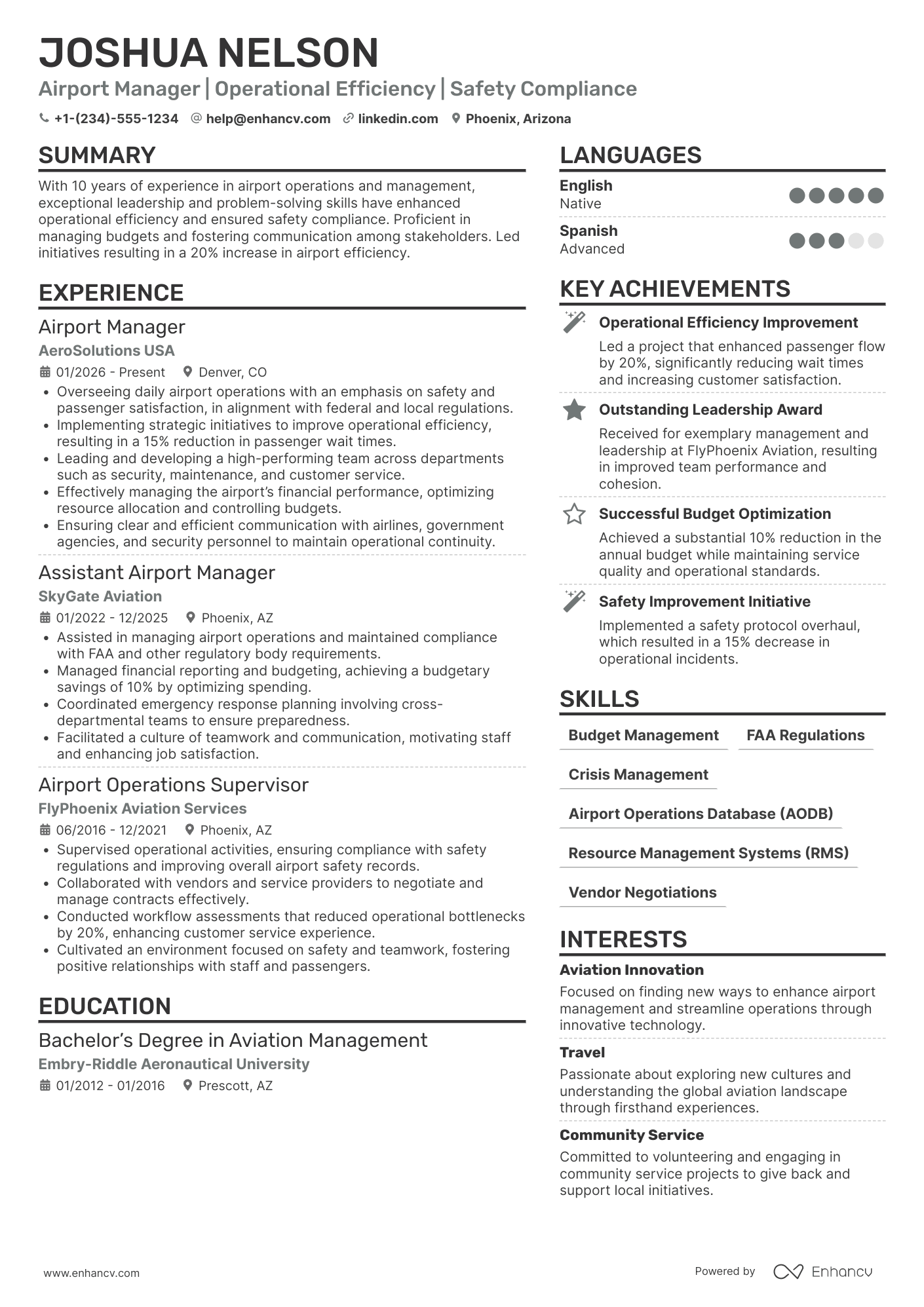 Airport Manager resume example