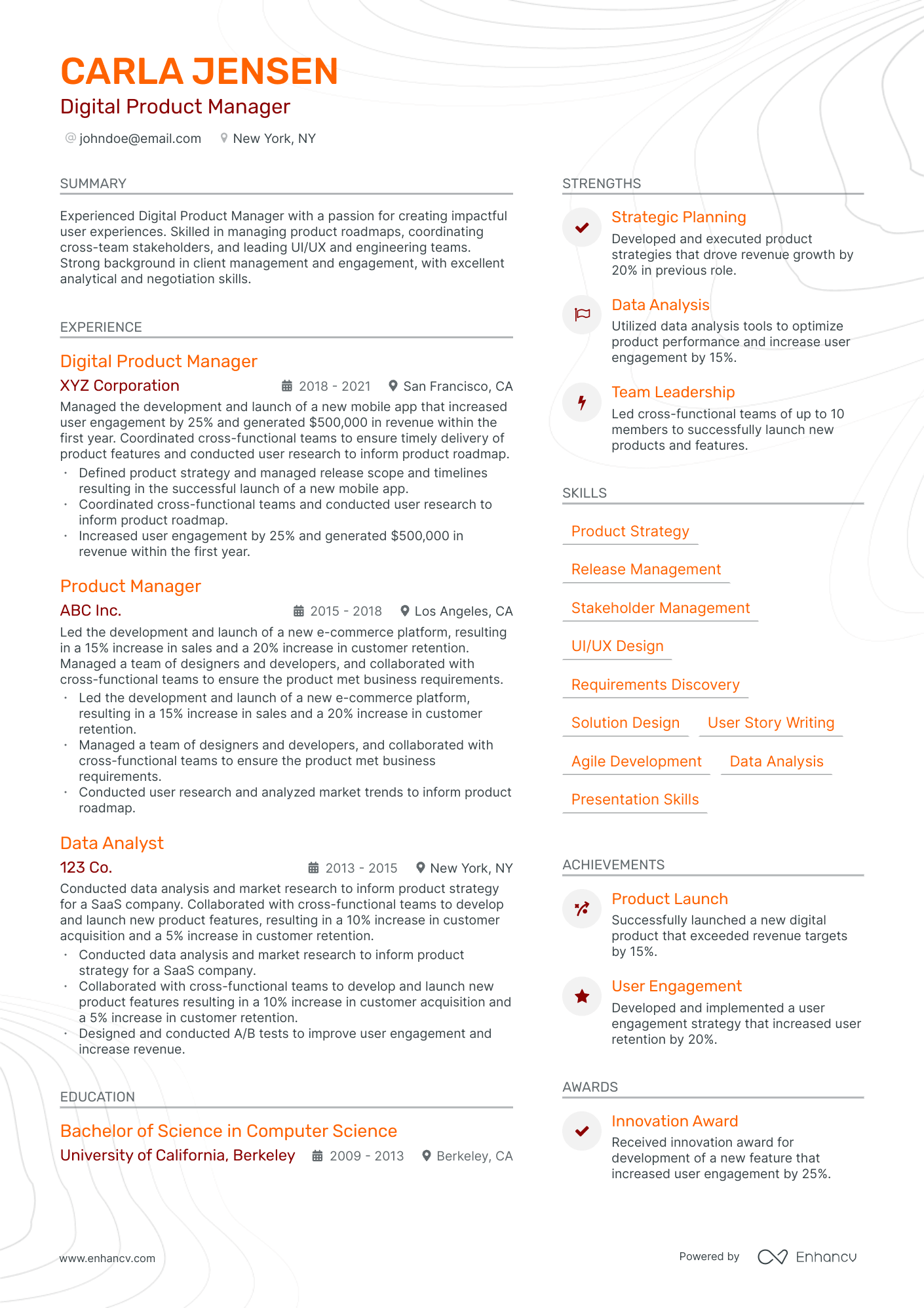 Digital Product Manager resume example