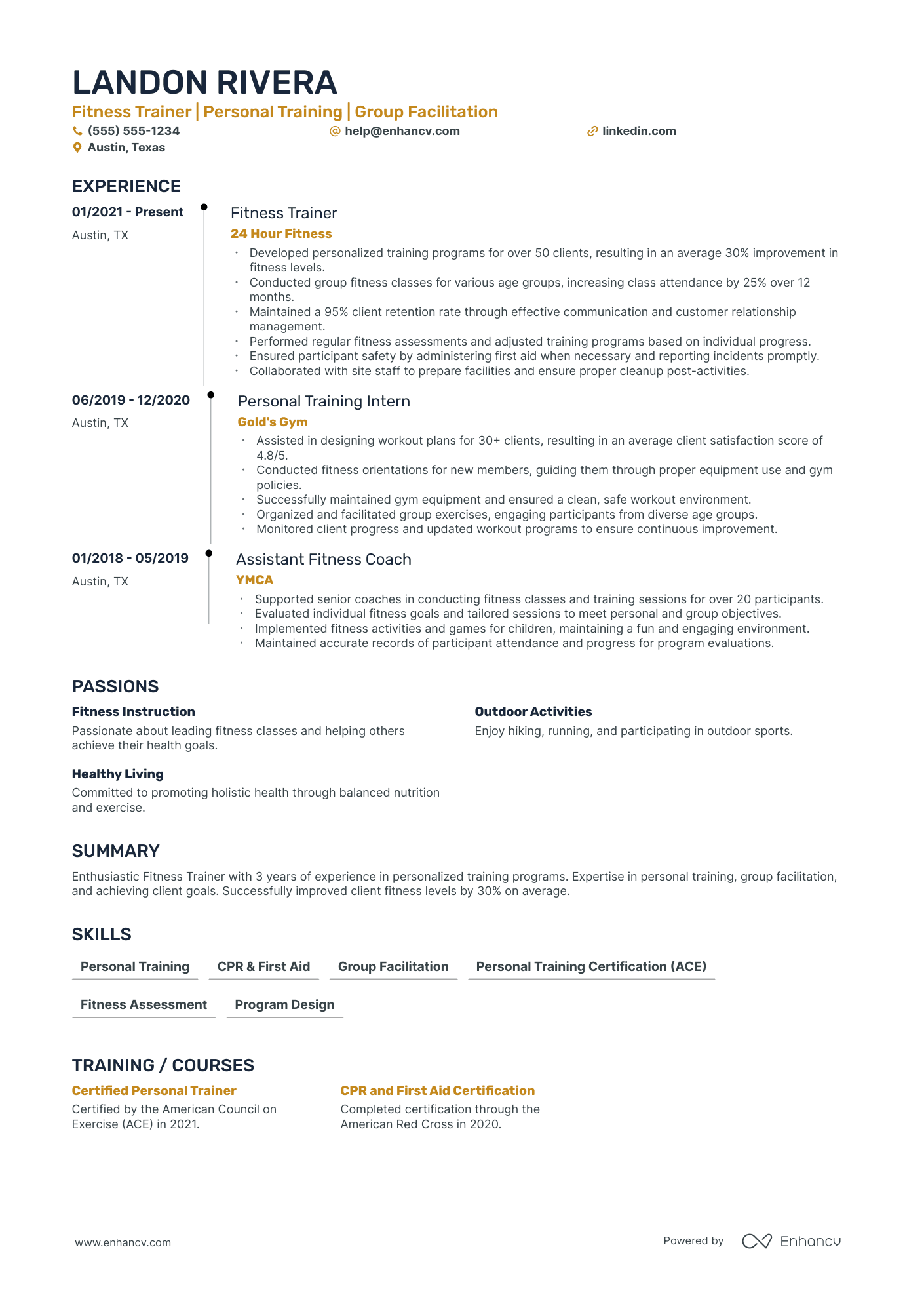 Specialized Personal Trainer resume example