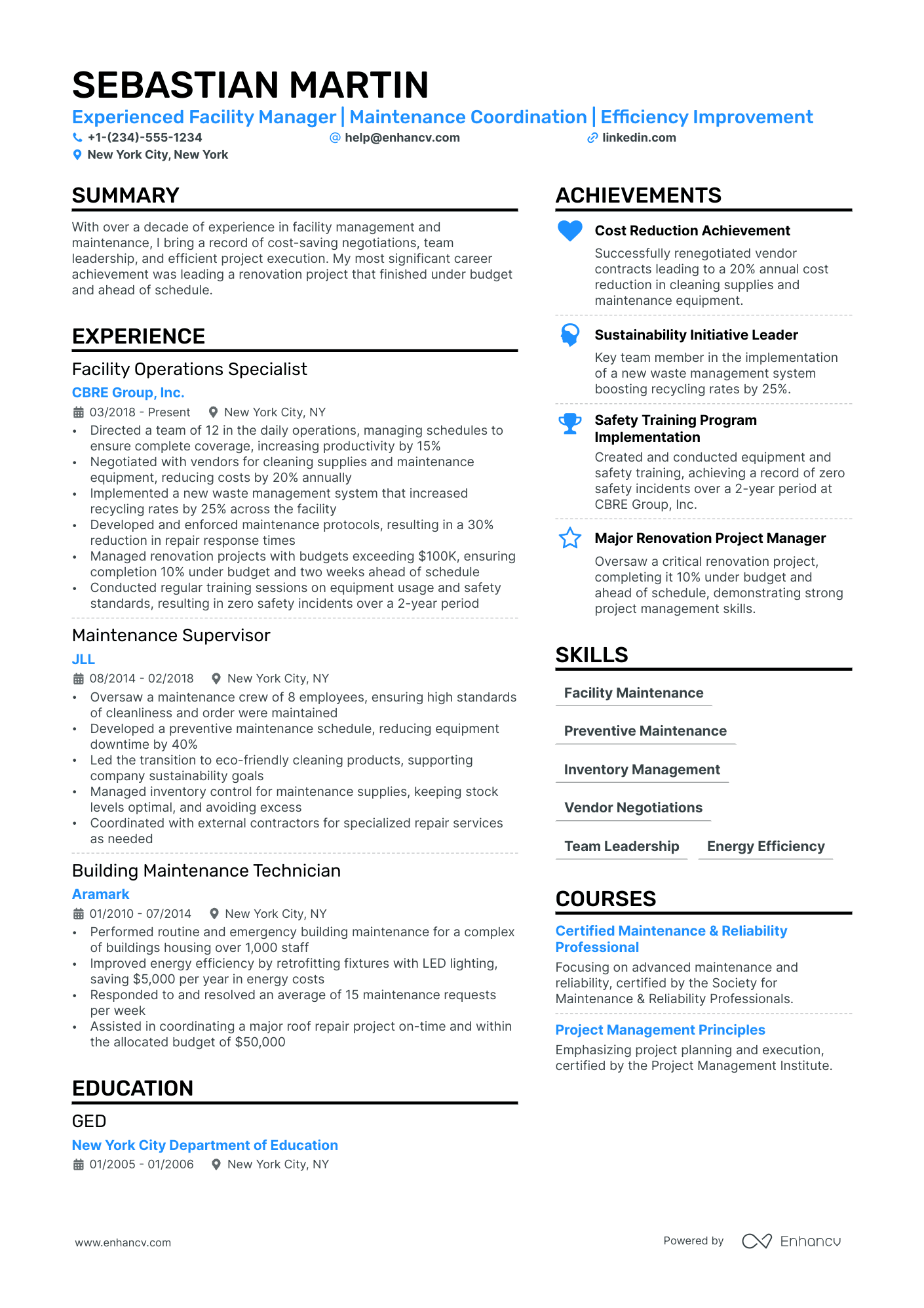 Janitor resume example