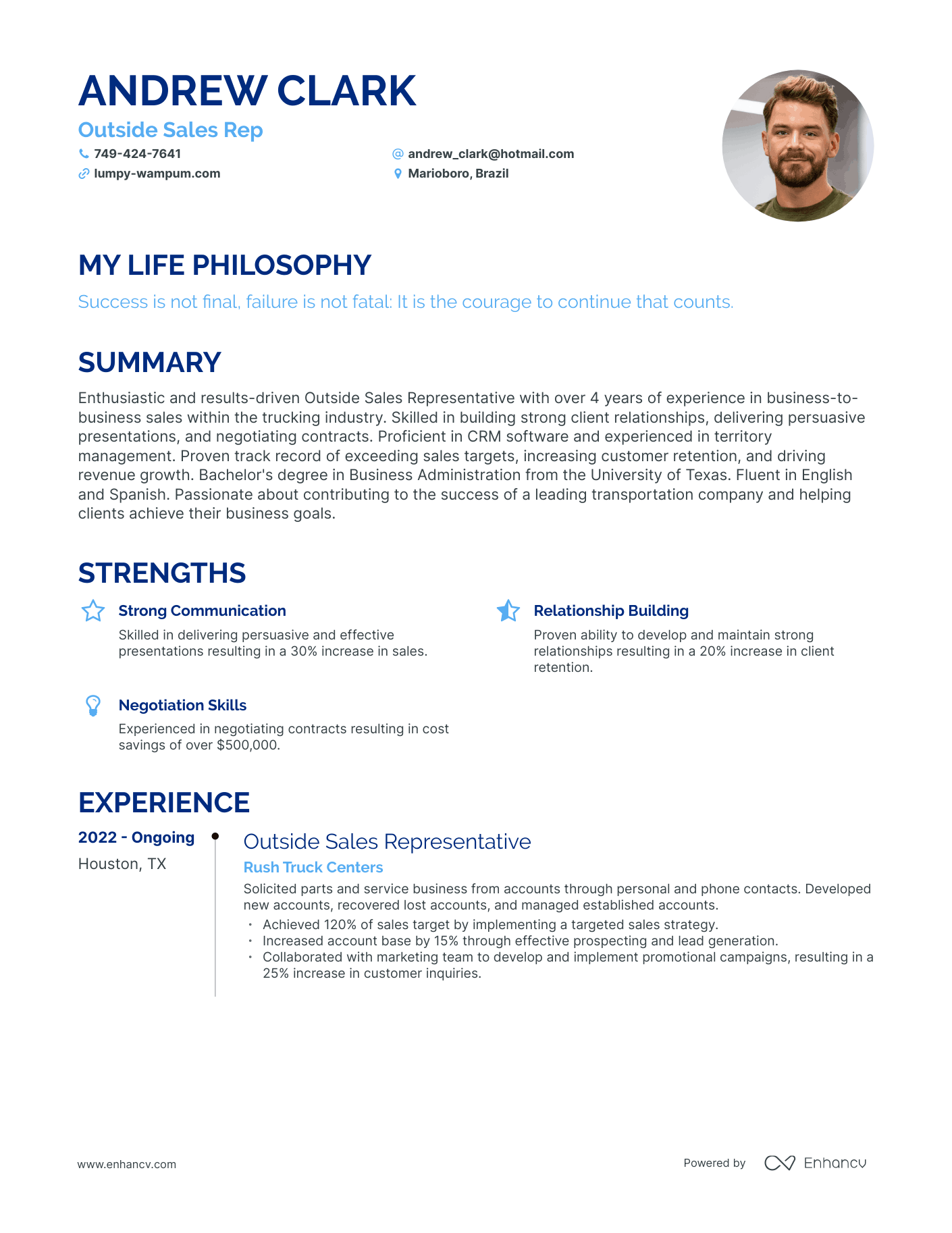 Creative Outside Sales Rep Resume Example