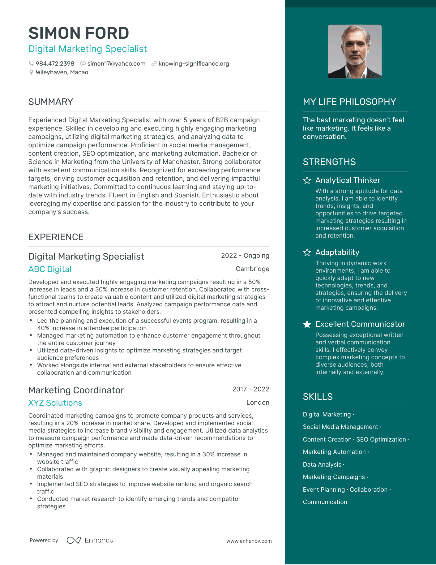 Digital Marketing Specialist resume example
