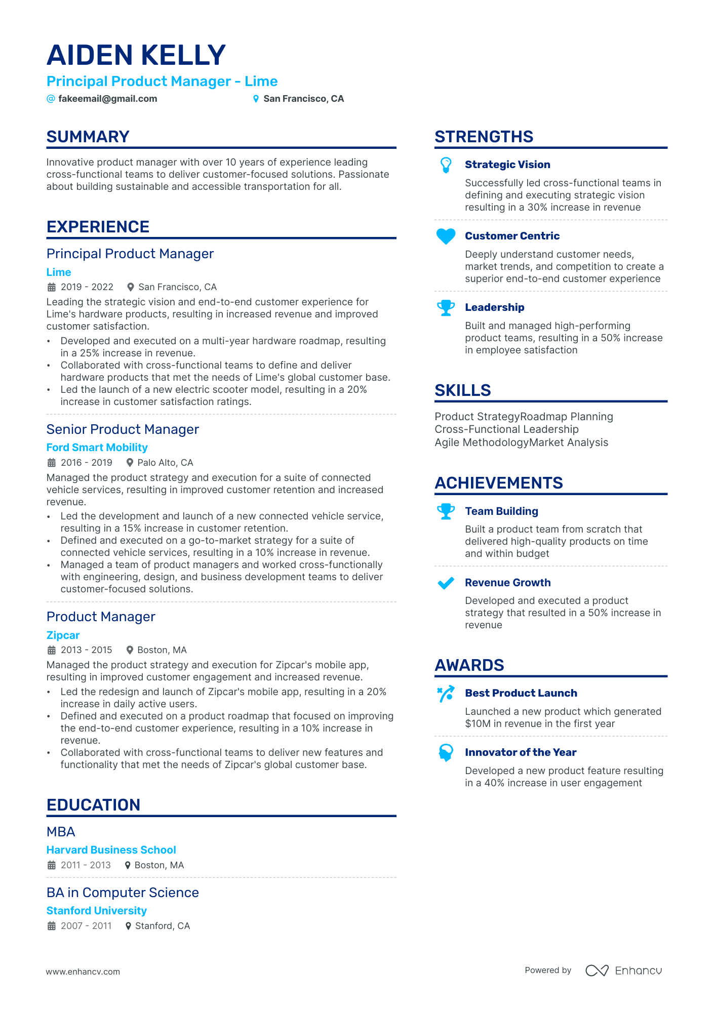 principal product manager resume example