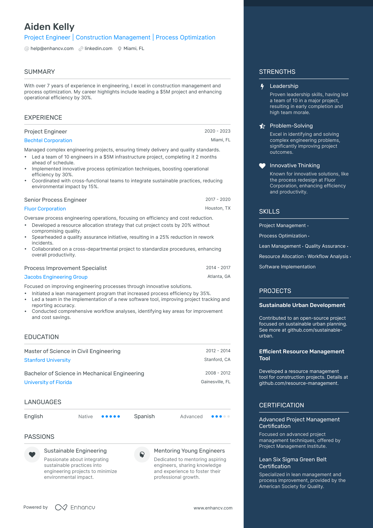 Project Engineer resume example