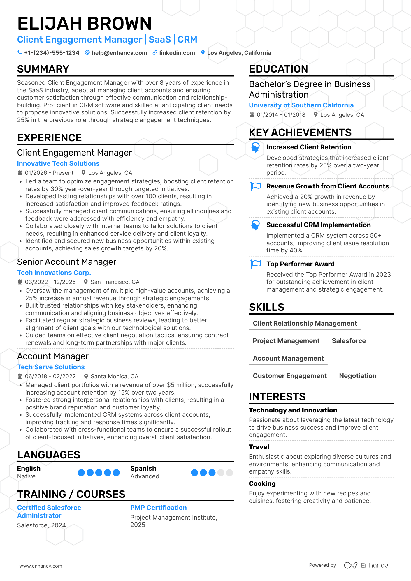 Client Engagement Manager resume example