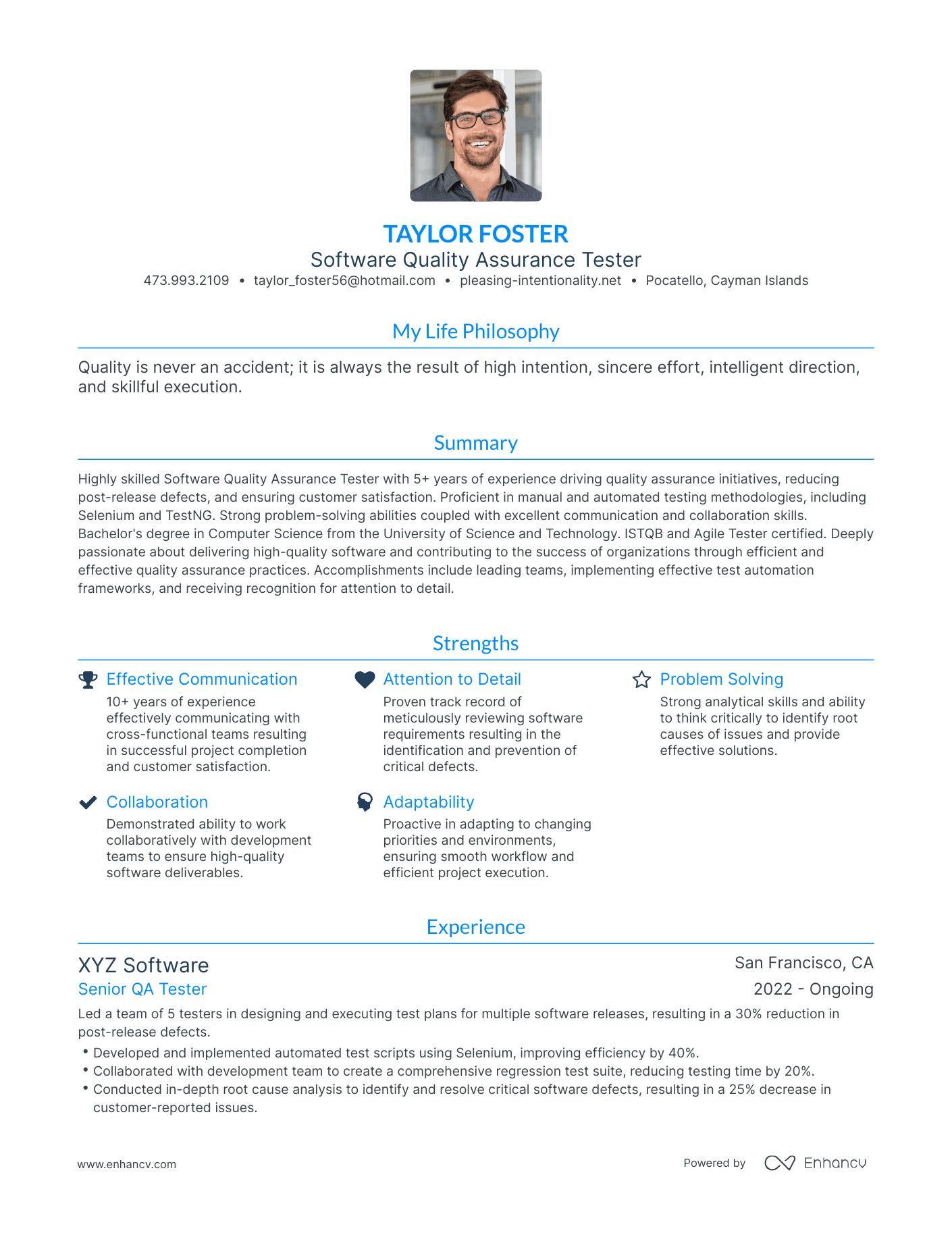 Modern Software Quality Assurance Tester Resume Example