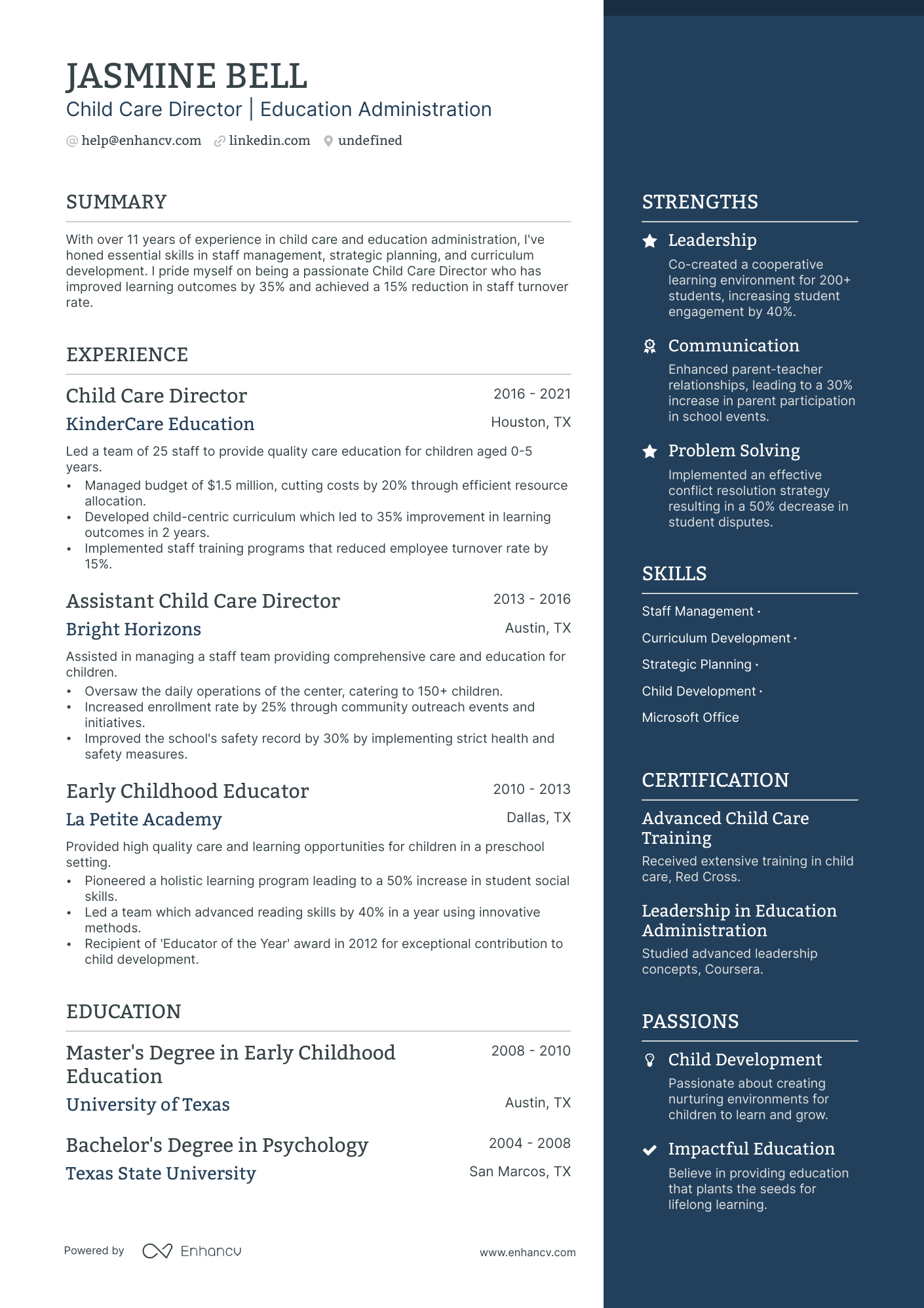 Child Care Director resume example