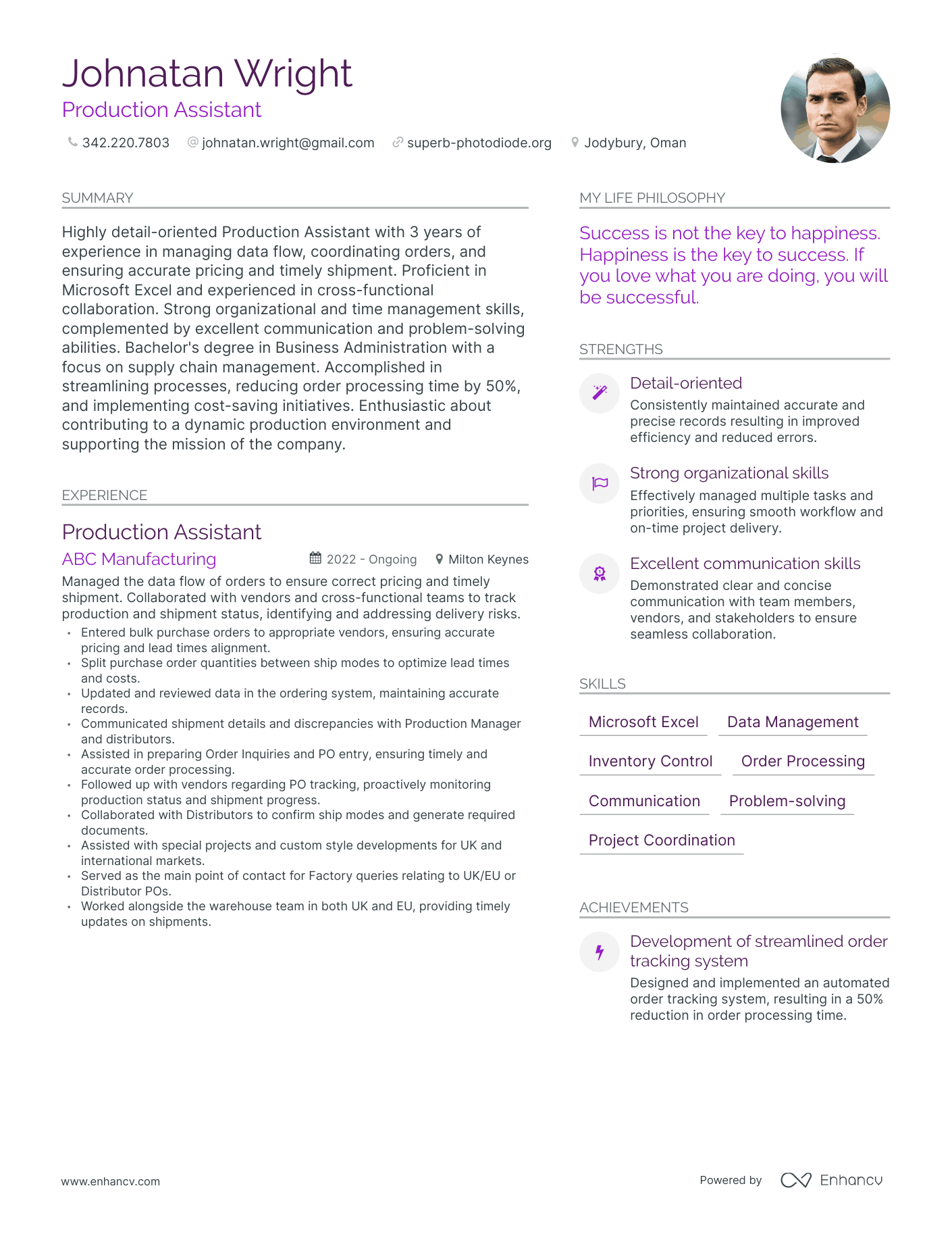 Modern Production Assistant Resume Example