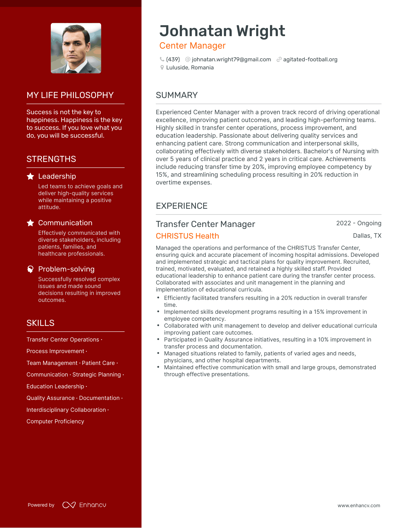 Creative Center Manager Resume Example