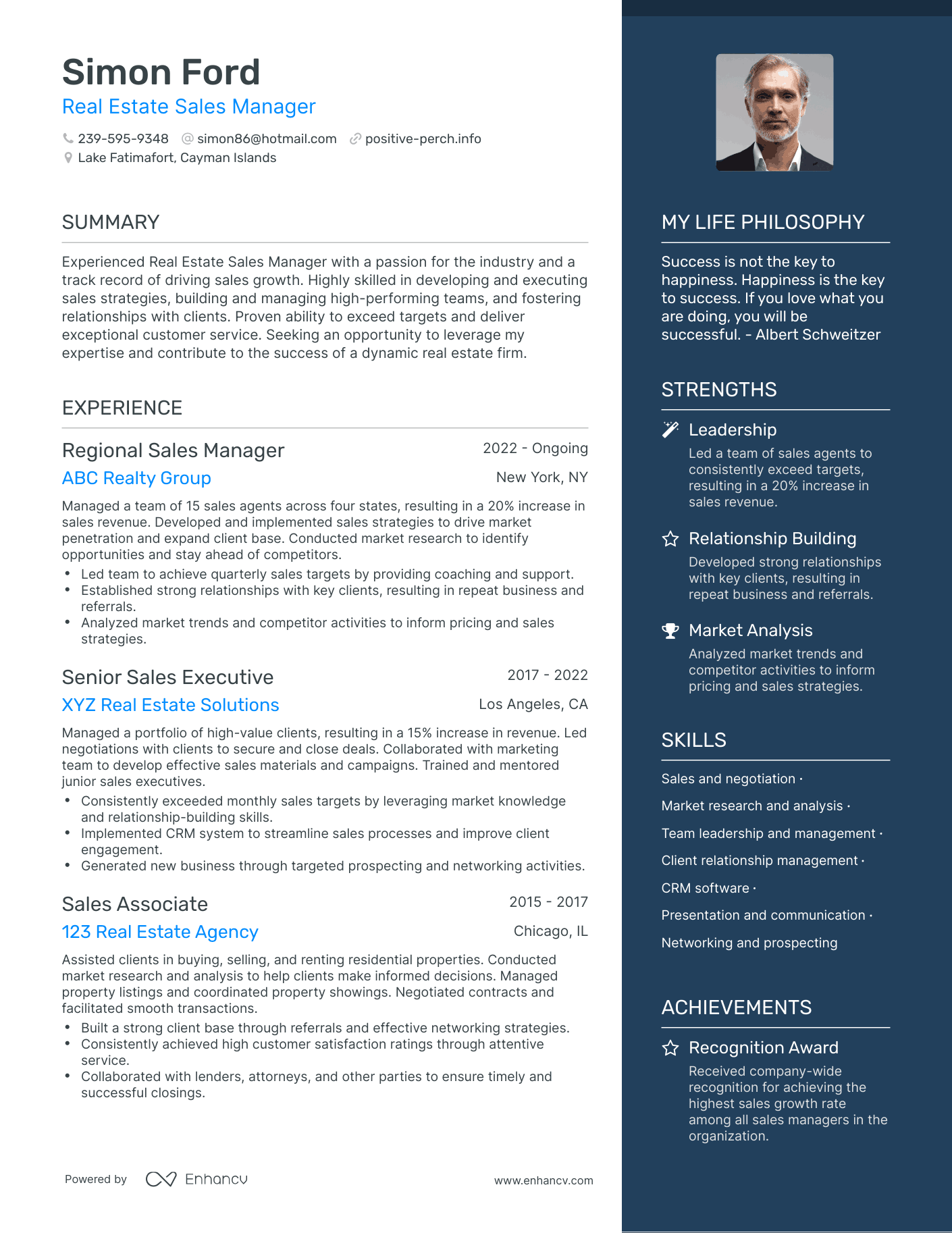 Modern Real Estate Sales Manager Resume Example