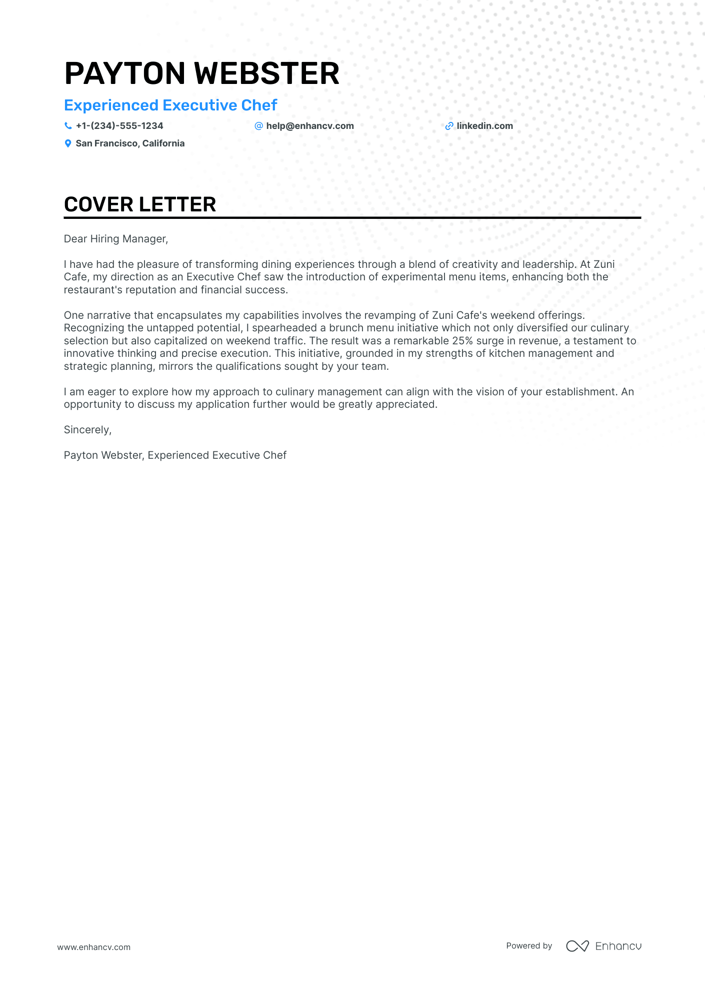 Executive Chef cover letter