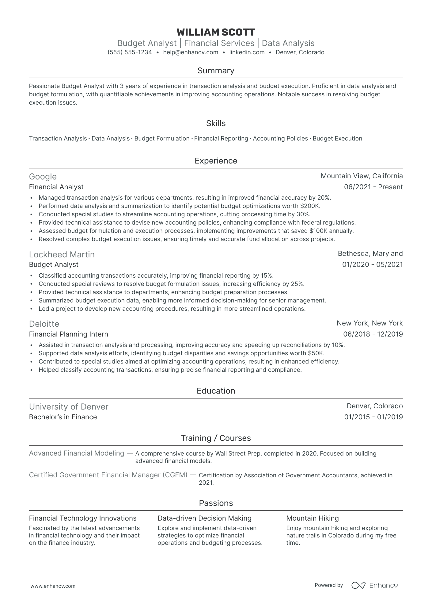 Financial Budget Analyst resume example