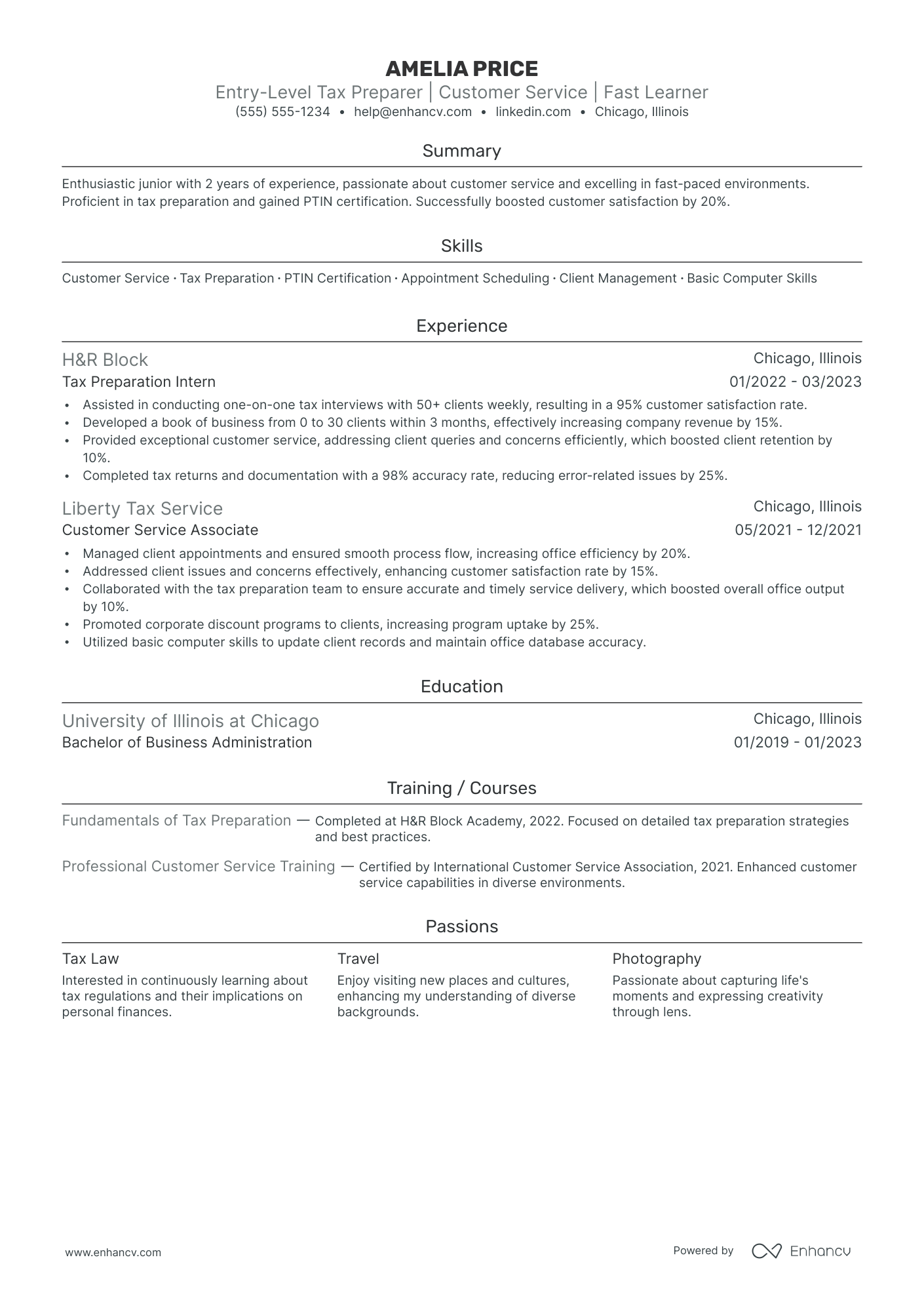 Entry Level Tax Preparer resume example