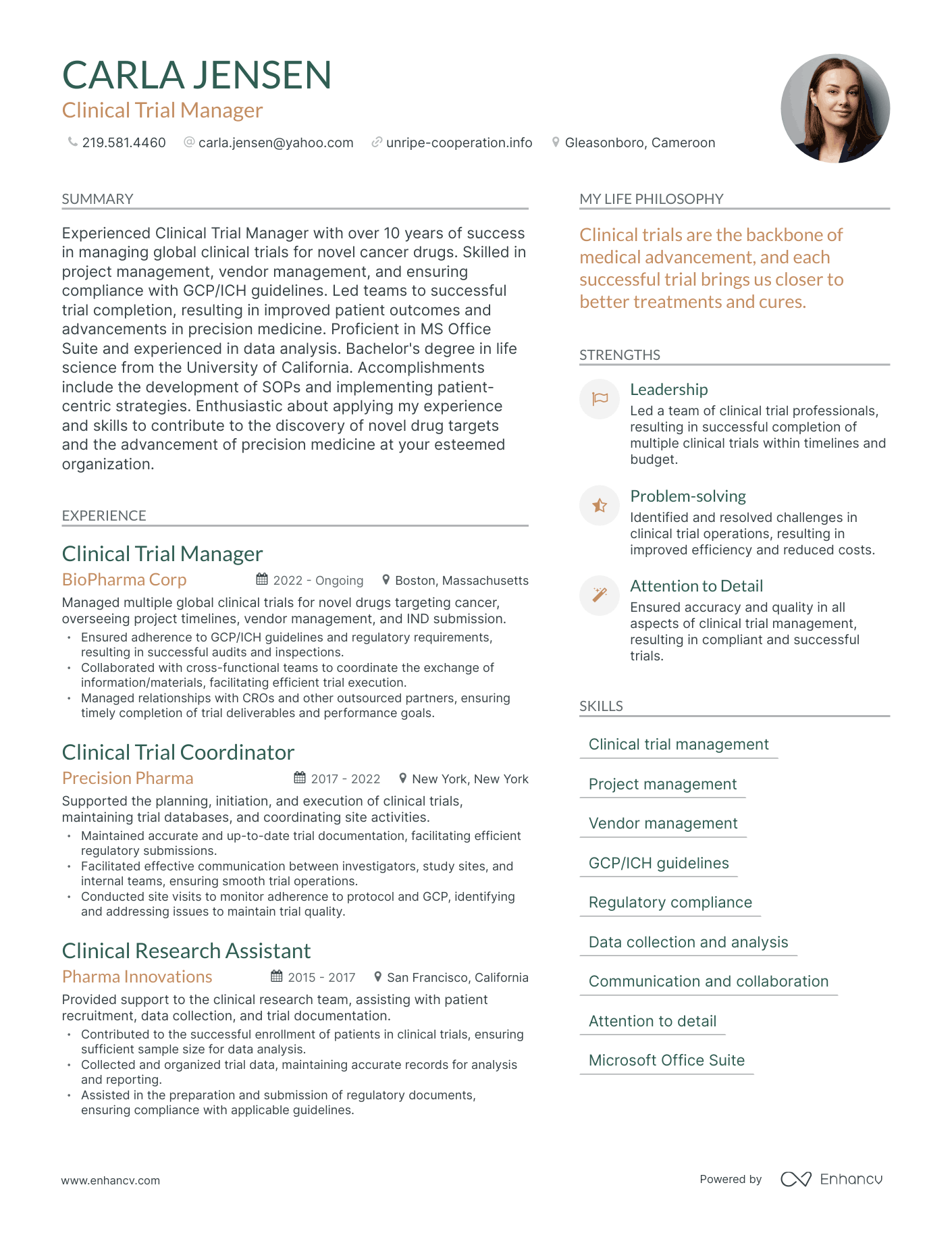 Clinical Trial Manager resume example