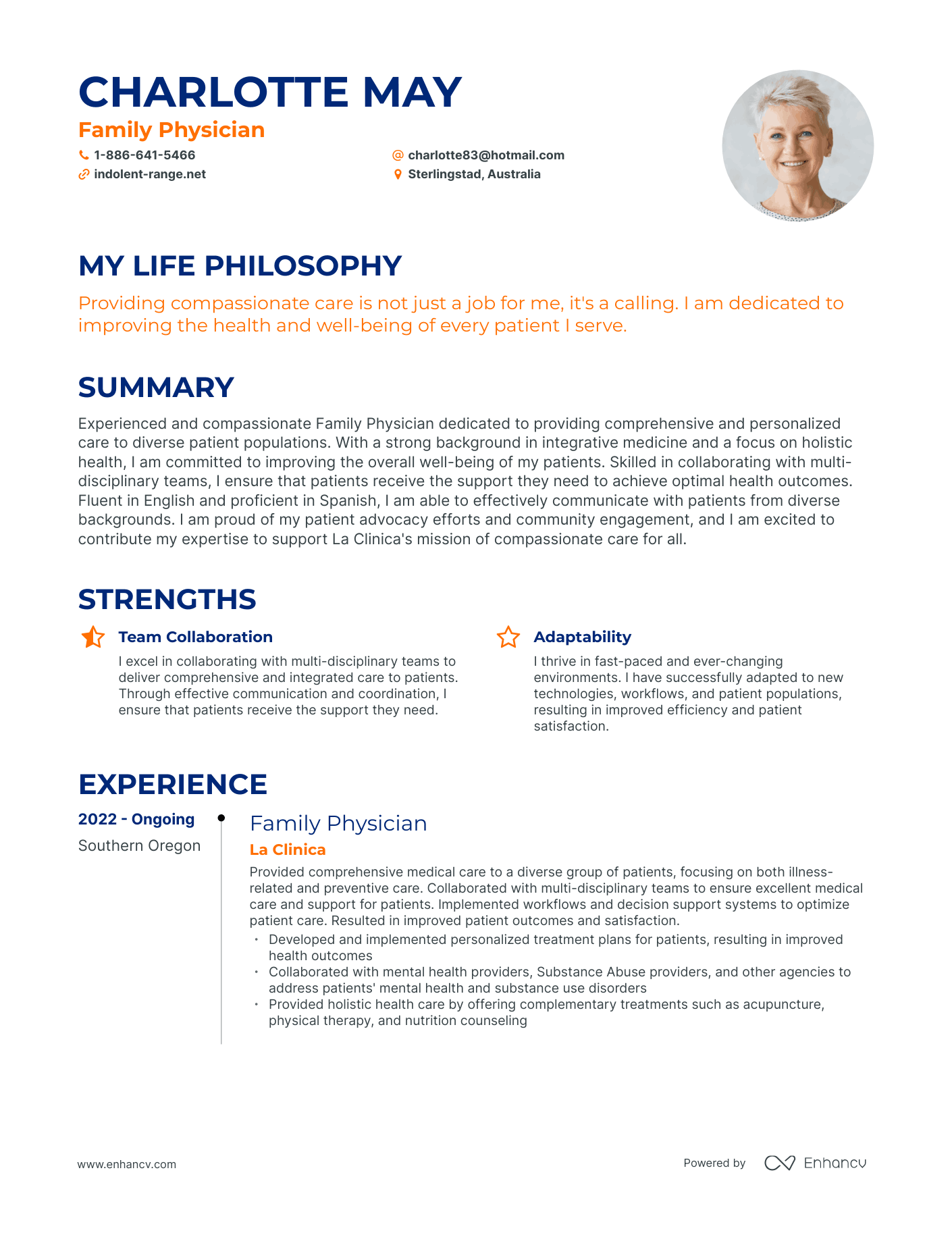 Creative Family Physician Resume Example