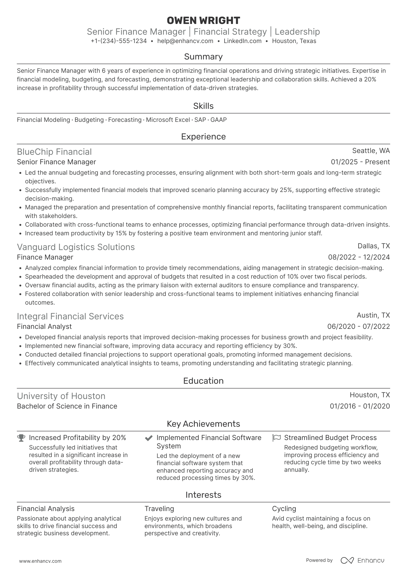 Senior Finance Manager resume example