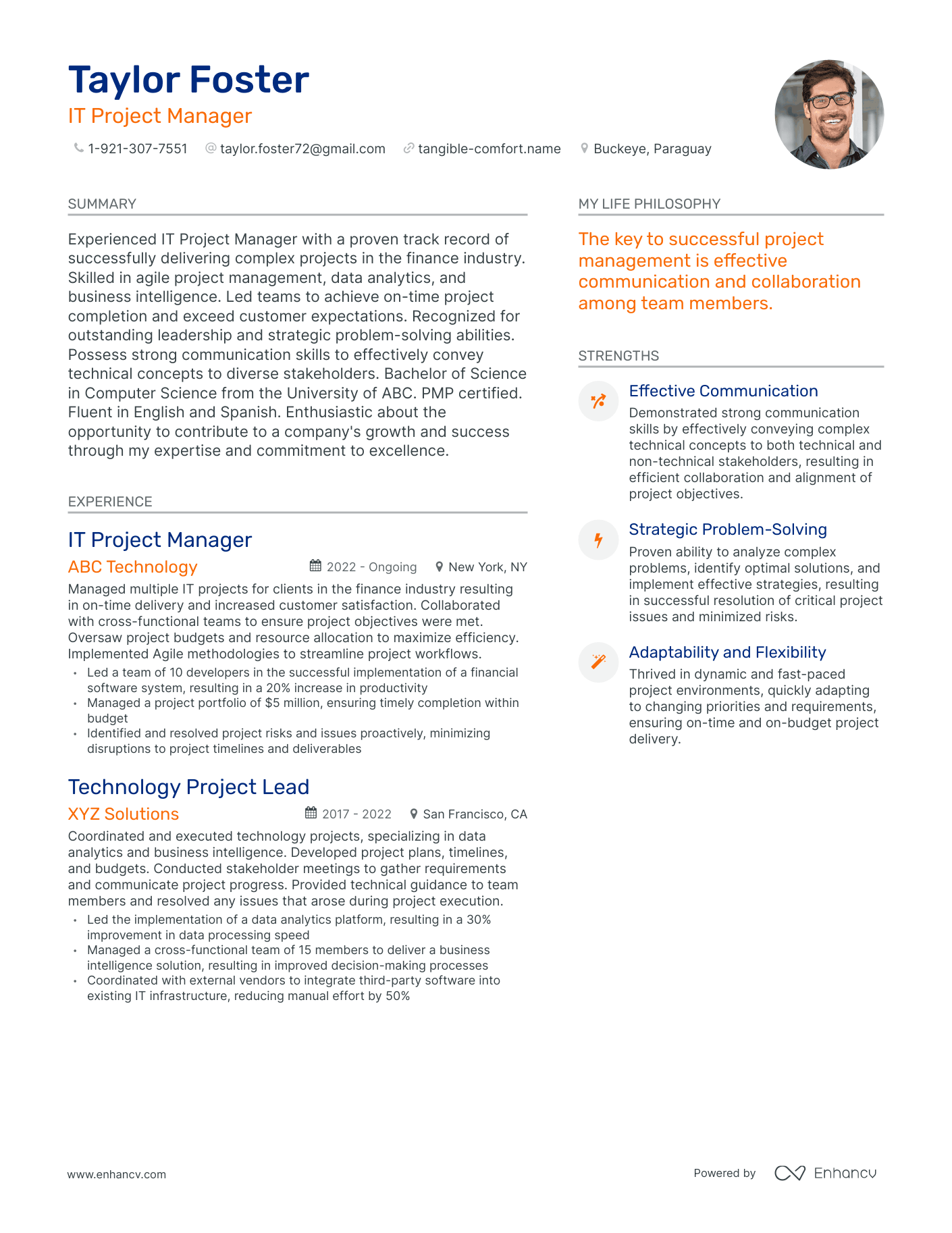 IT Project Manager resume example