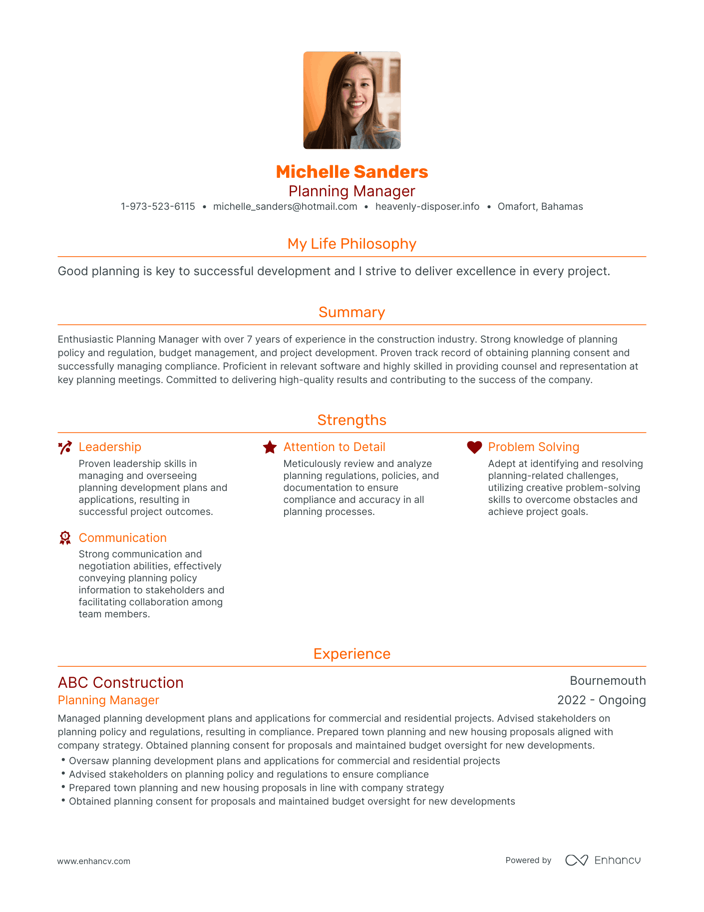 Modern Planning Manager Resume Example