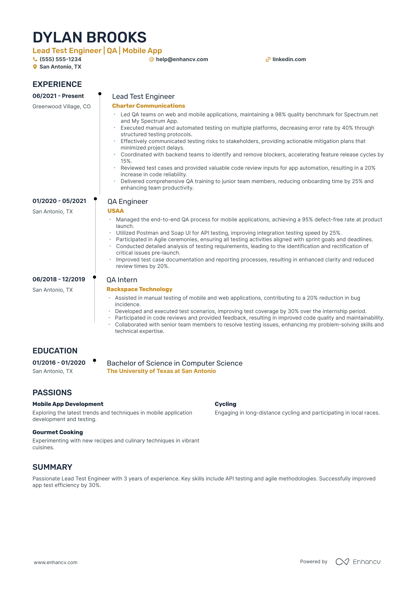 QA Test Engineer resume example