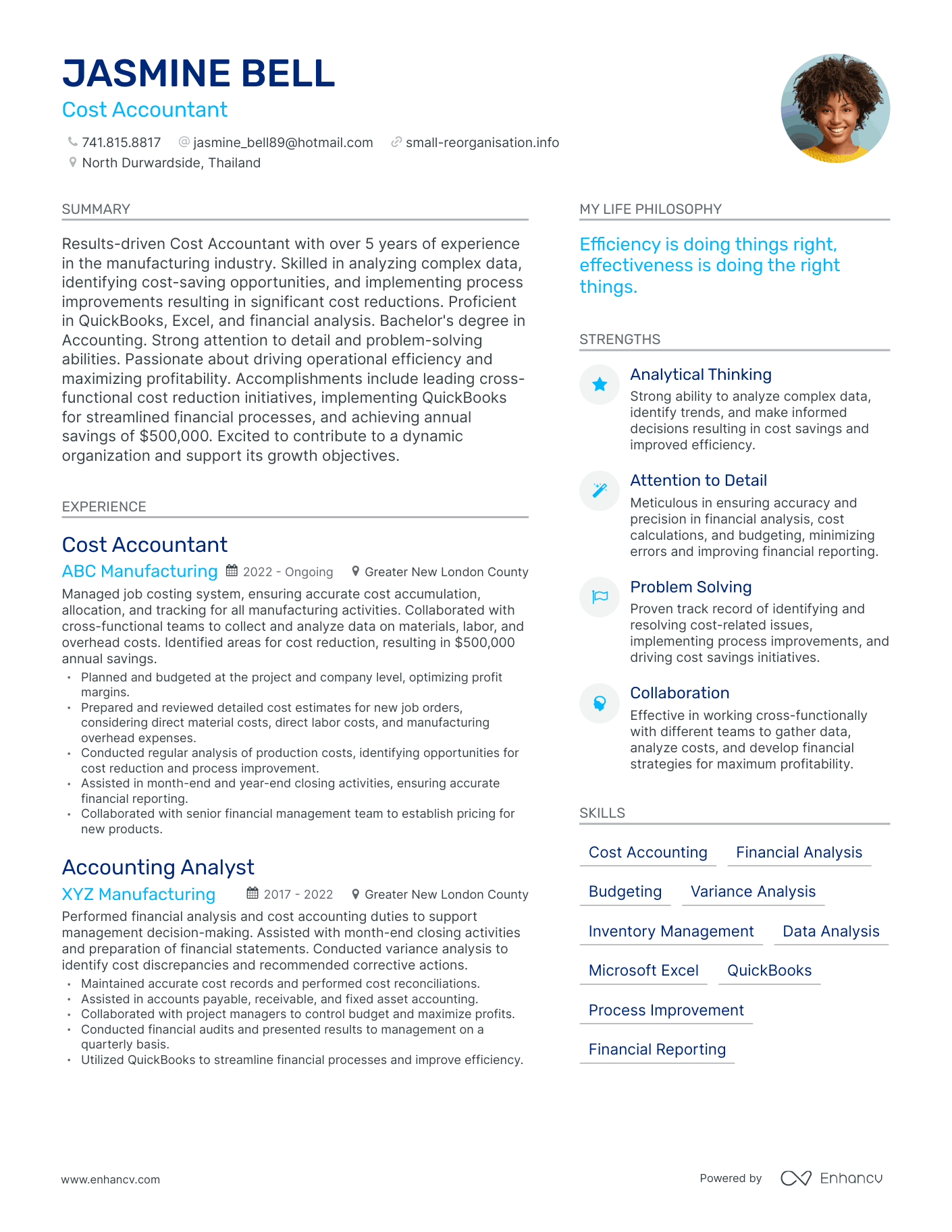 Cost Accountant resume example