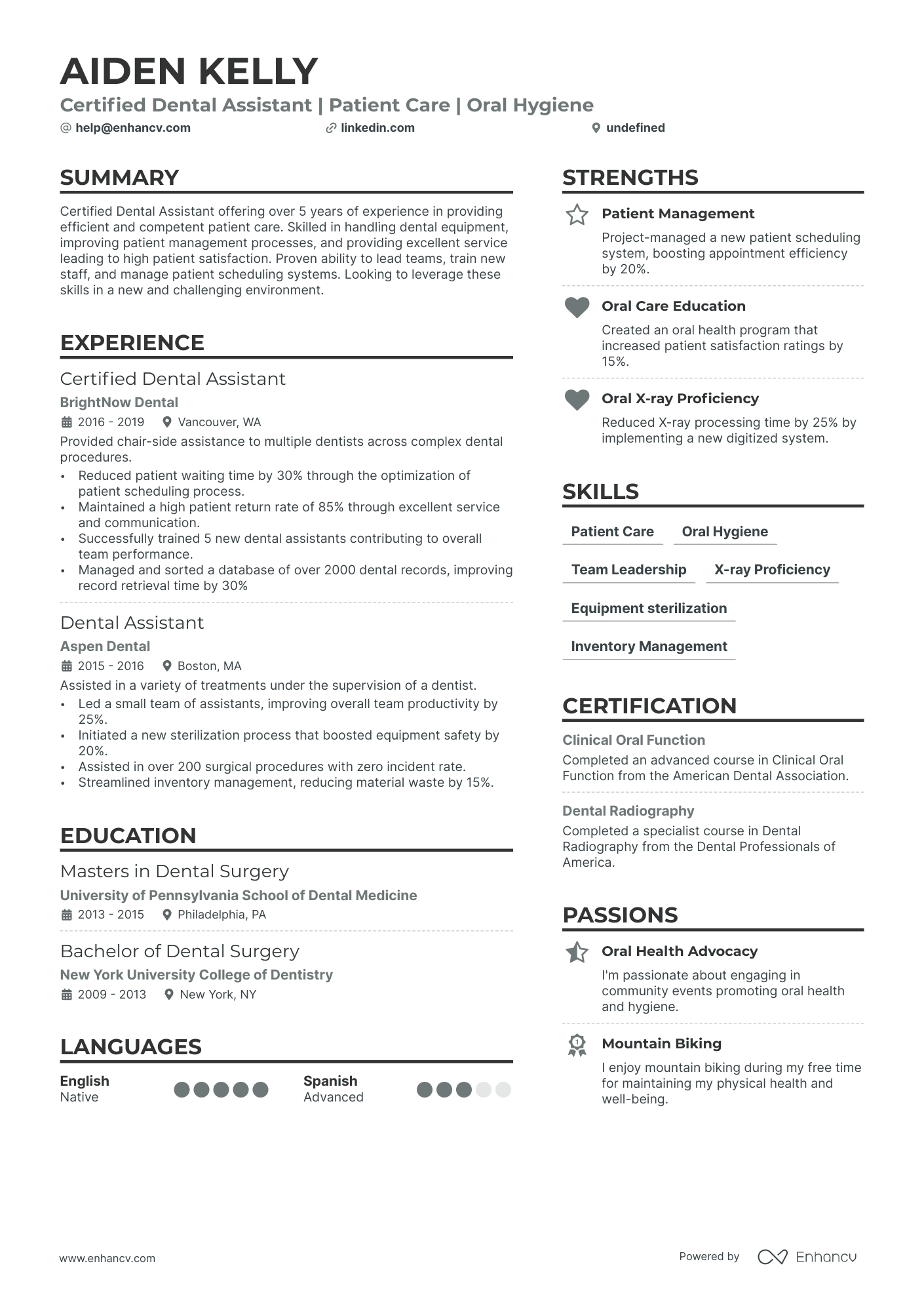 Certified Dental Assistant resume example