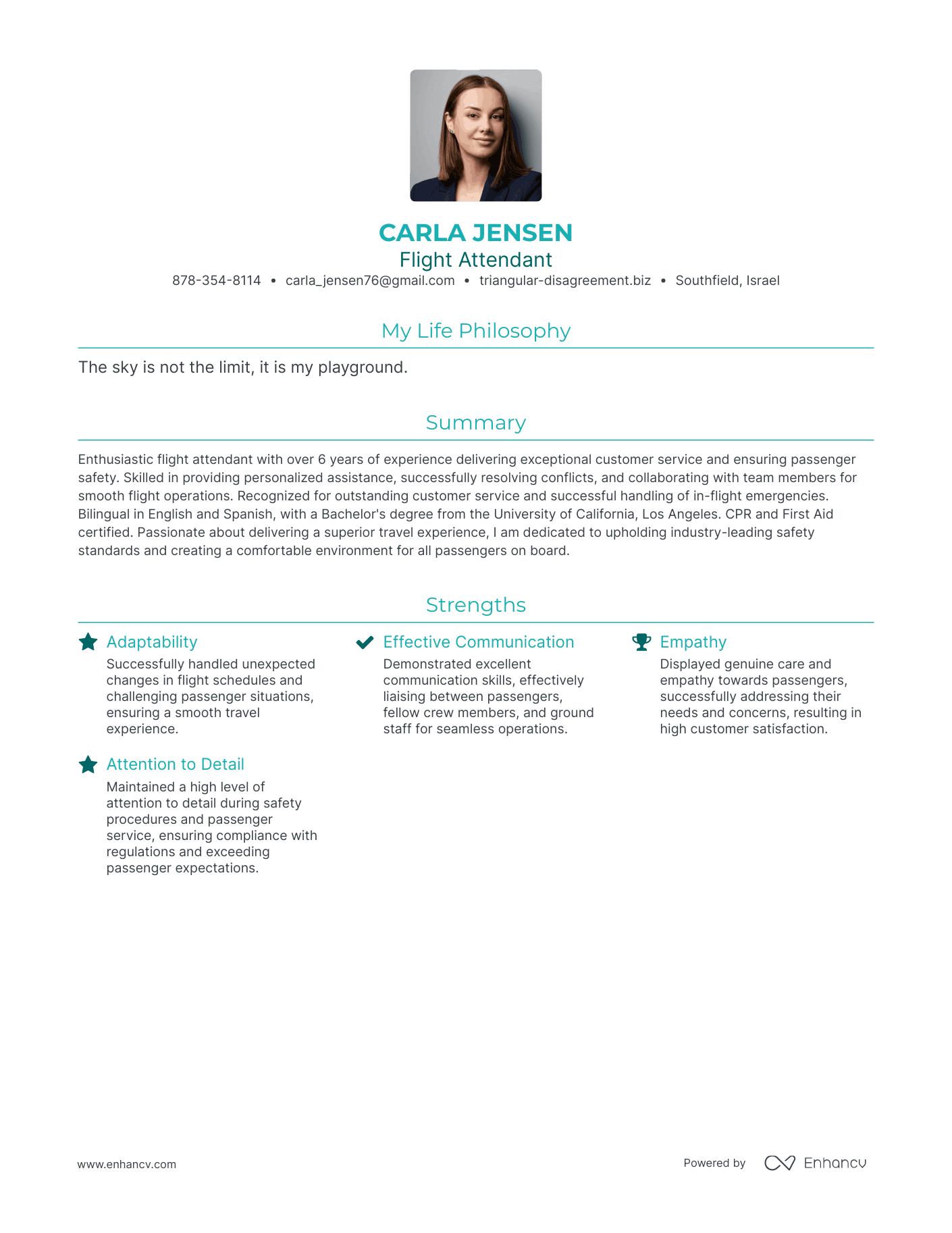 skills of a flight attendant resume