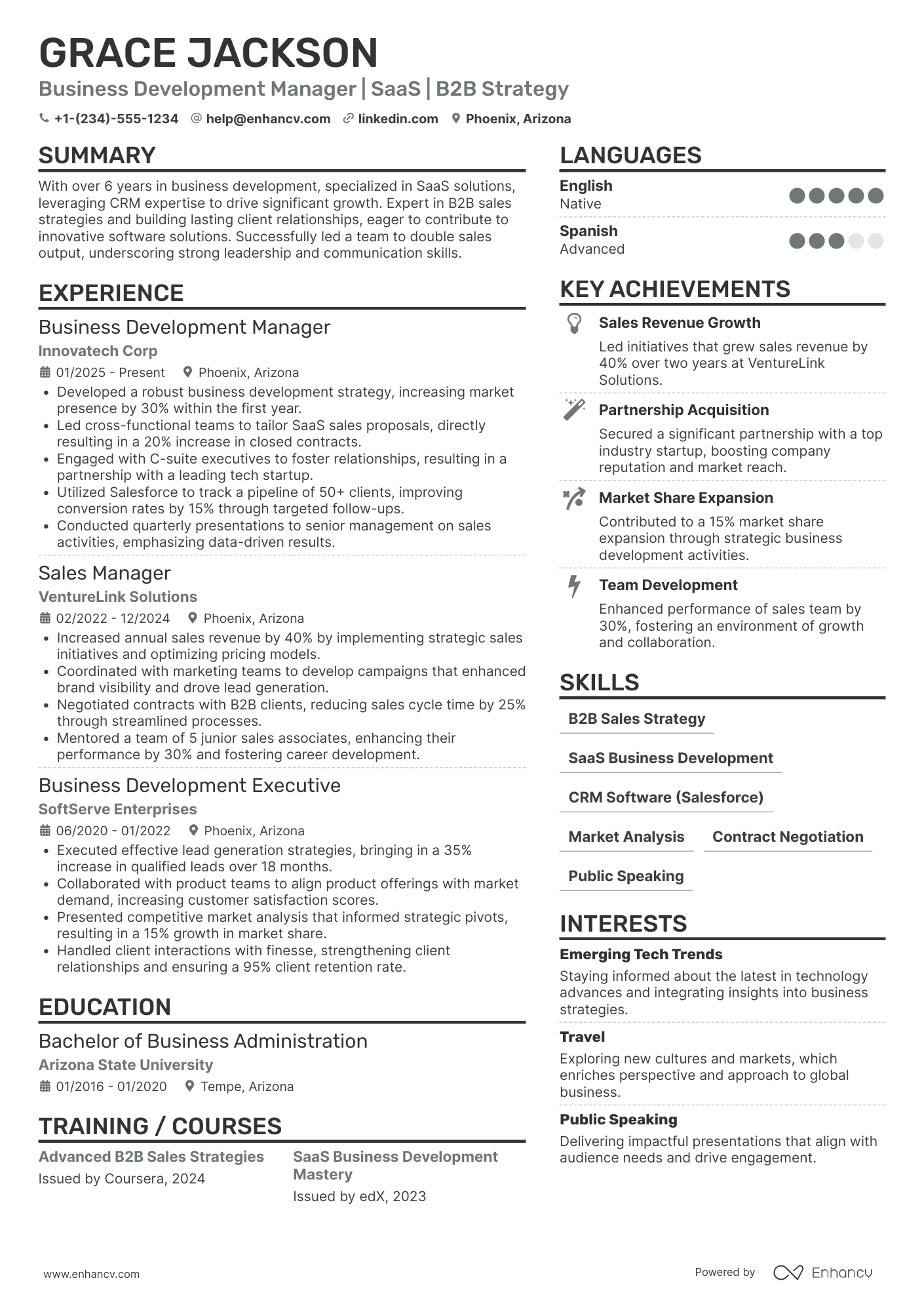 Business Development resume example