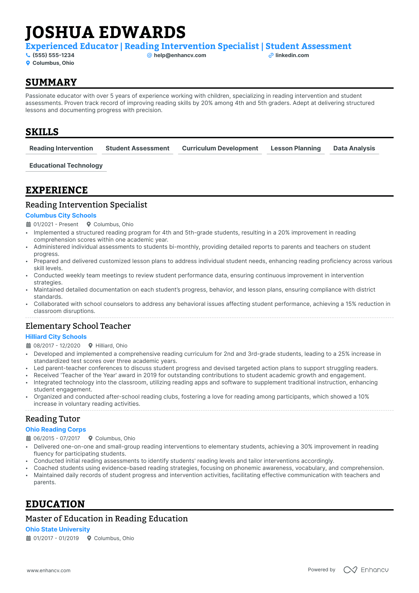 Junior Tutor resume example