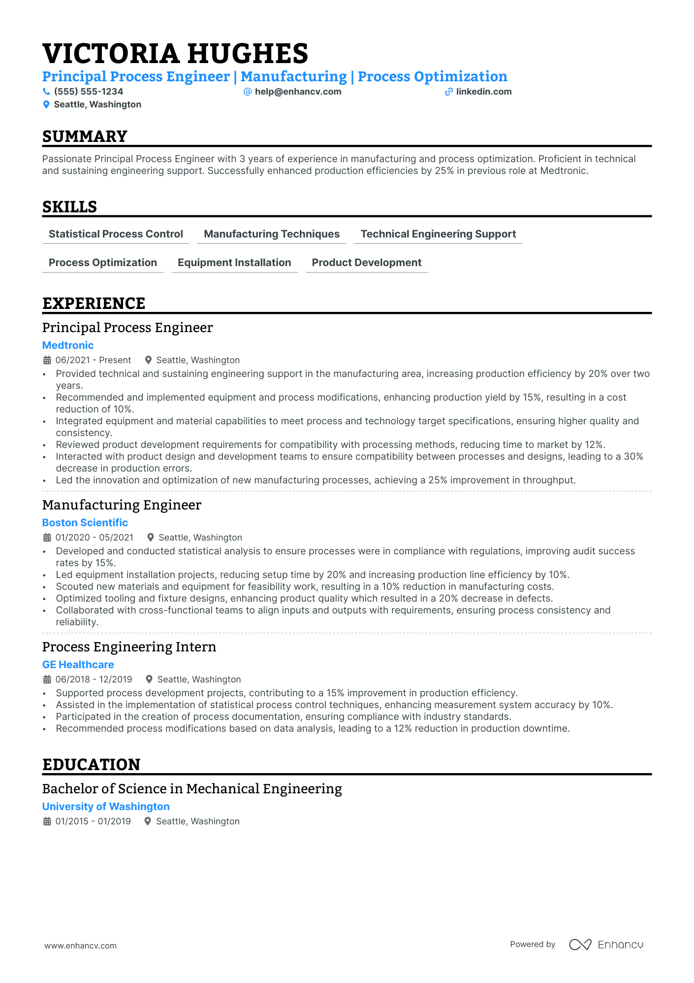 Principal Process Engineer resume example