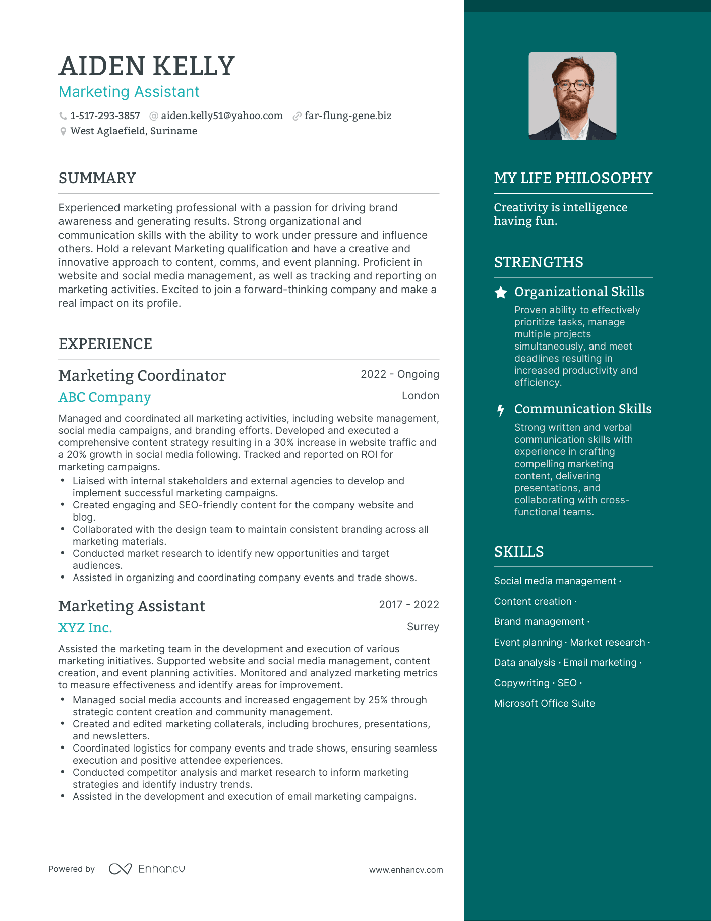 Modern Marketing Assistant Resume Example