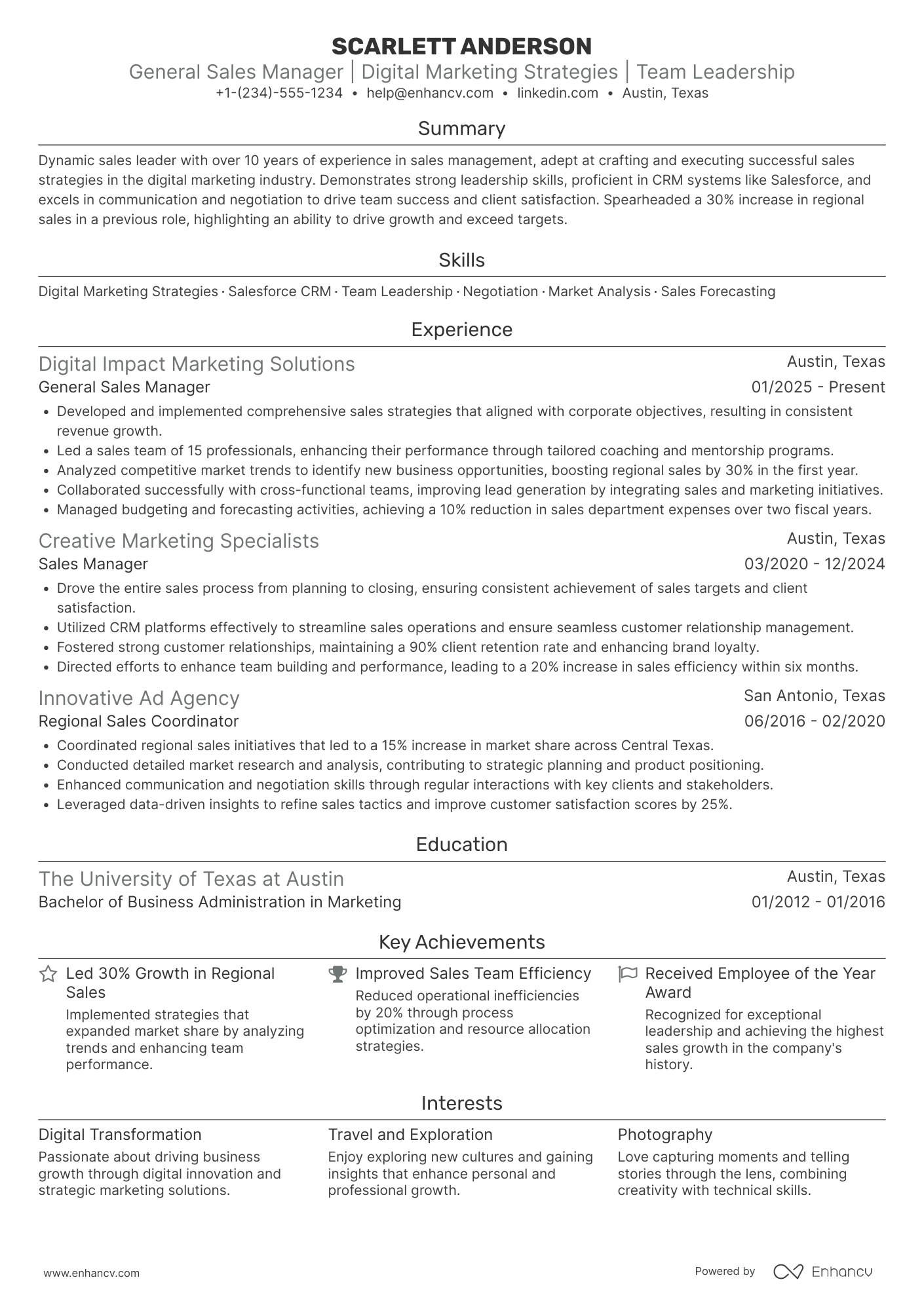 General Sales Manager resume example
