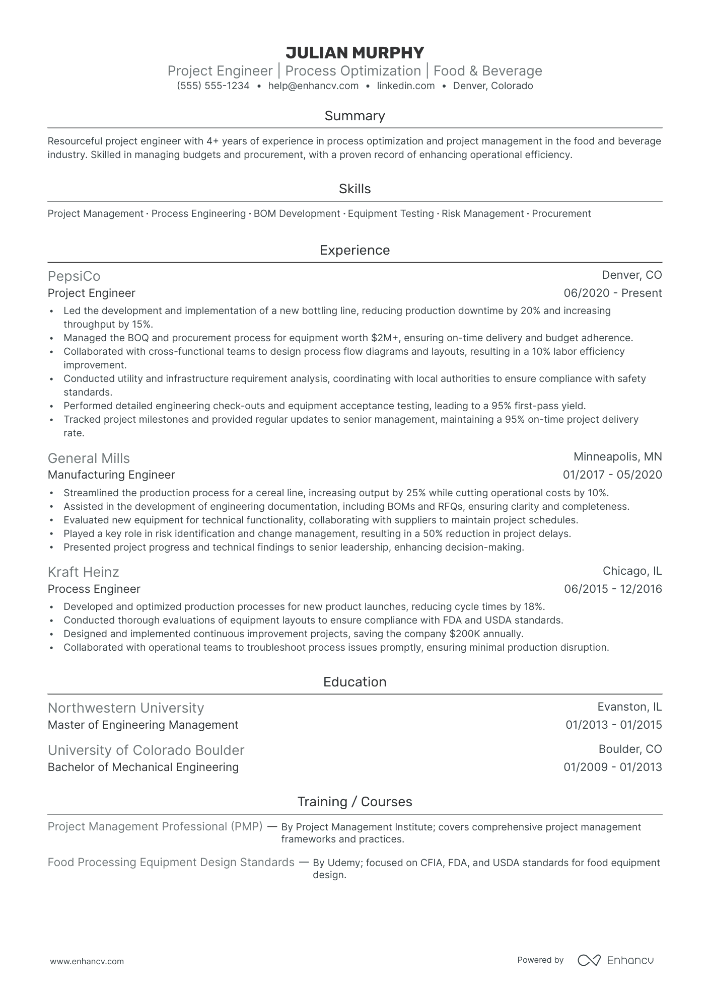 Junior Project Engineer resume example