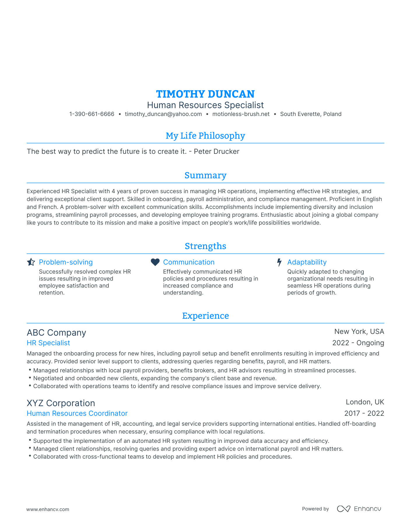 Modern Human Resources Specialist Resume Example