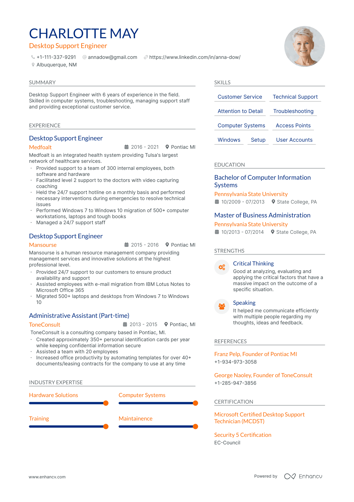 Desktop Support resume example
